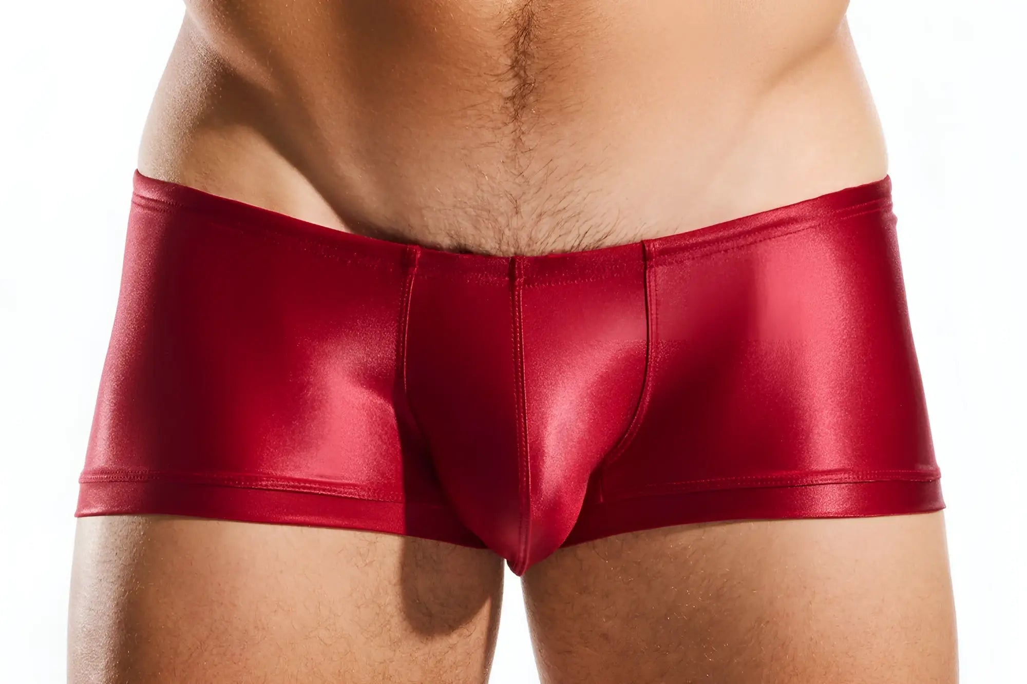 Red metallic swim trunk cx08gs with sleek shiny finish designed for swimming and beachwear