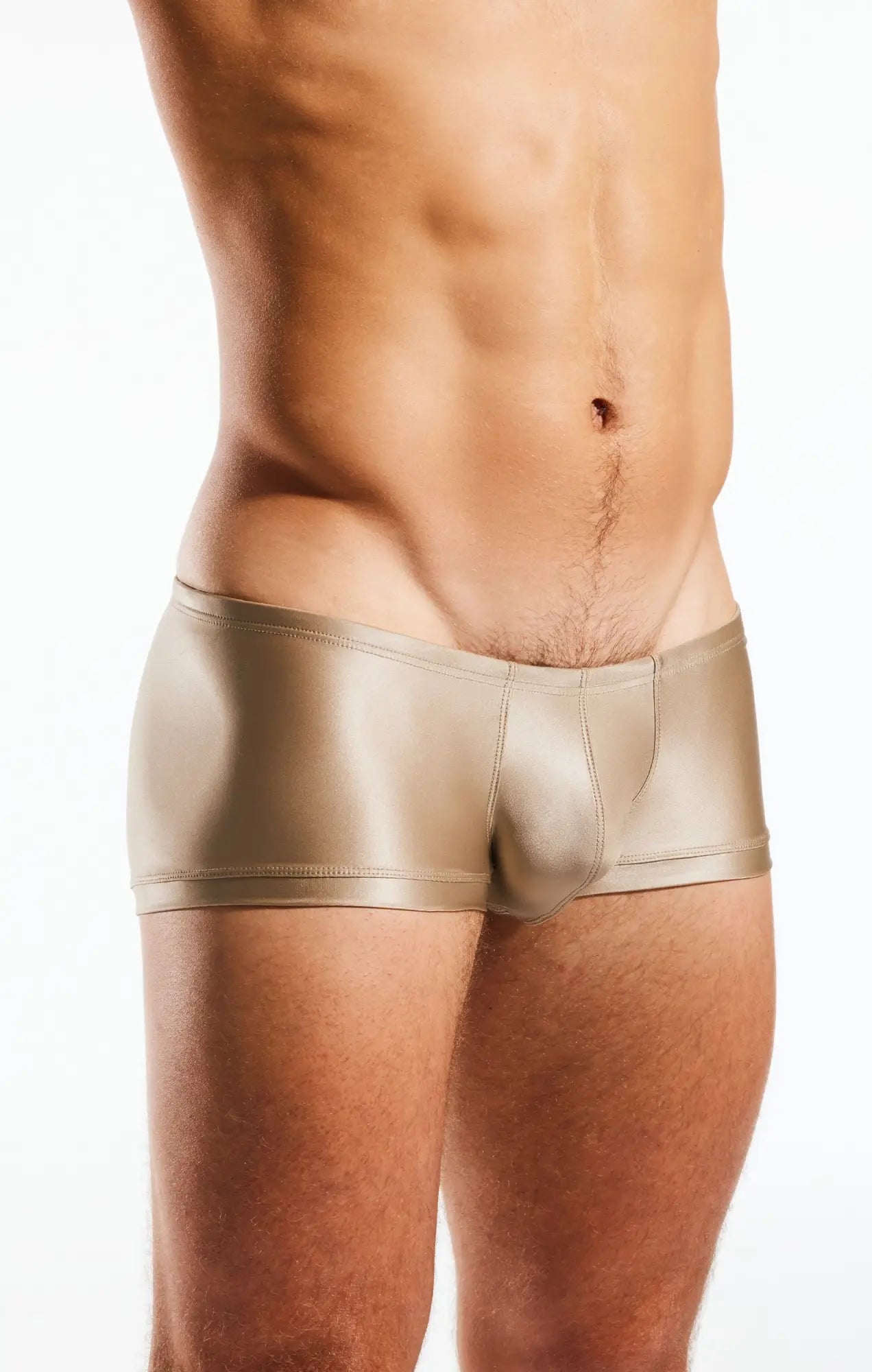 Shiny metallic gold cx08gs swim trunk briefs with sleek form-fitting design for swimming and beachwear