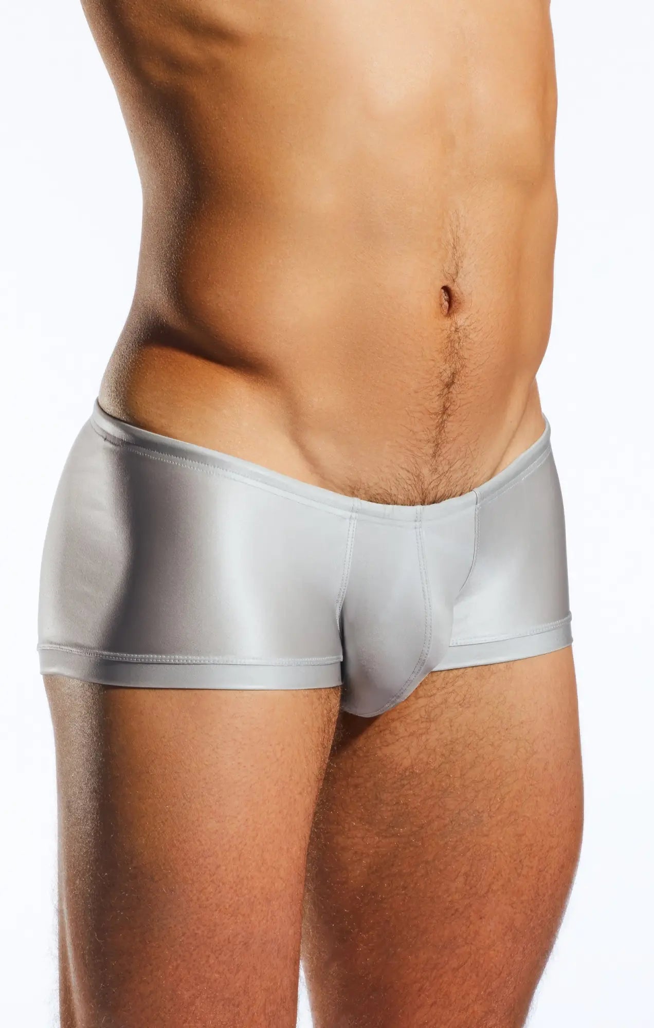 Silver metallic cx08gs swim trunk briefs with sleek form-fitting design ideal for swimming and beachwear