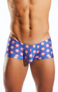 Blue and pink geometric-patterned cx08pr swim trunk made of lightweight quick-dry fabric for casual beachwear