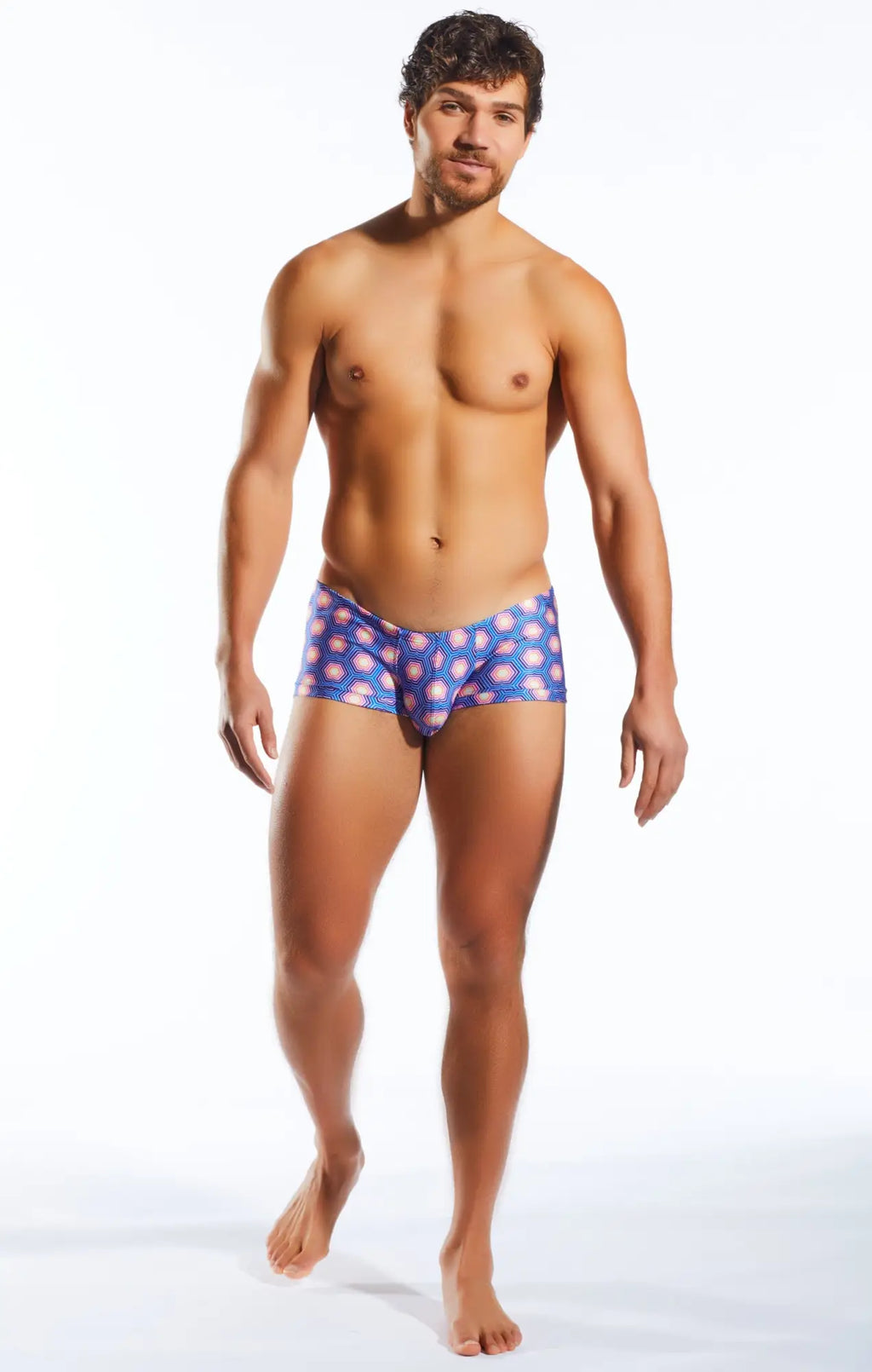 Blue swim trunk cx08pr with pink polka dots designed for comfortable beach and pool wear