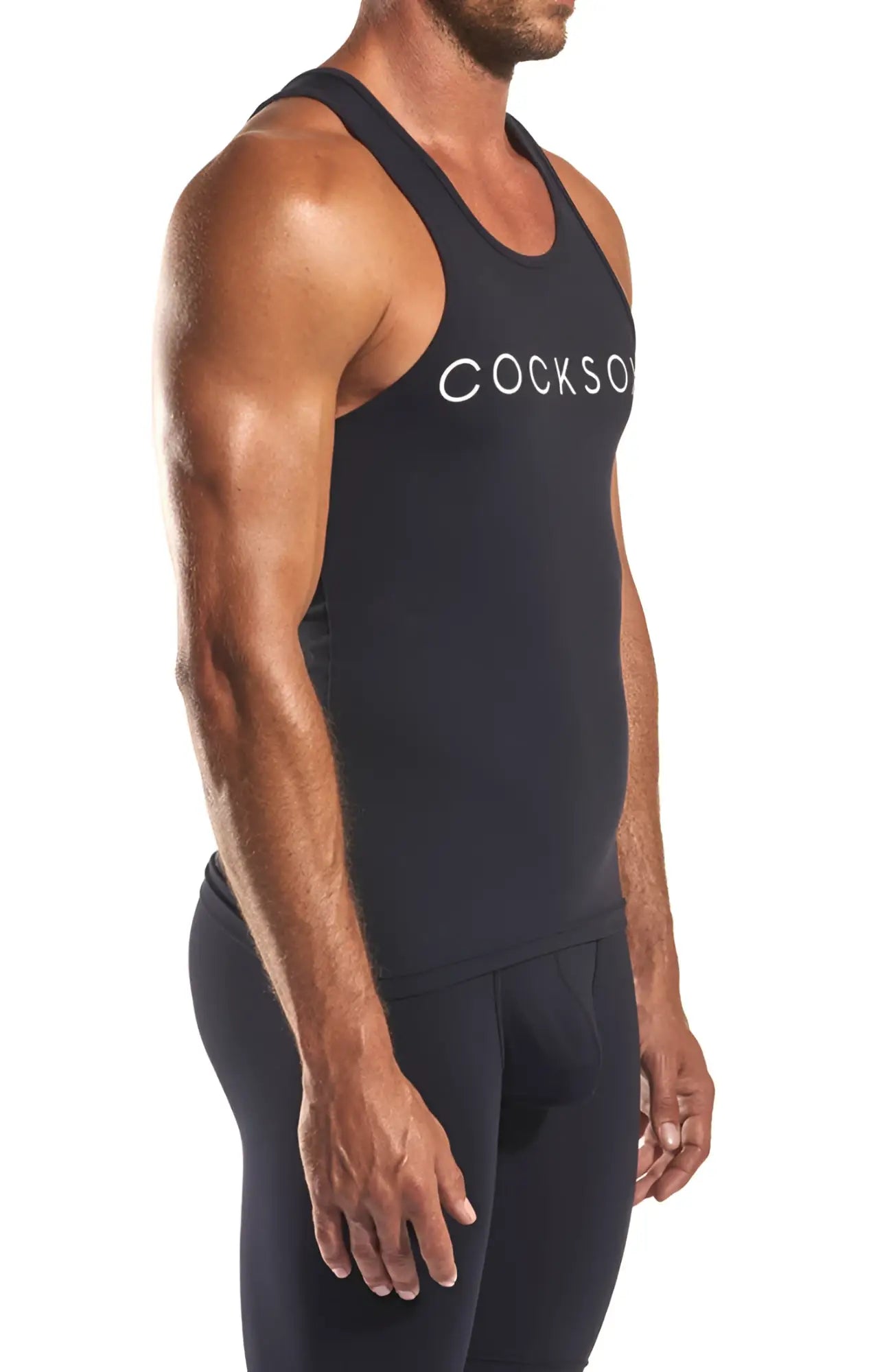 Black cockso cx09 tank top in black with white lettering across the chest for casual wear