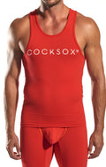Red cocksox cx09 tank top in red with white logo across chest made from comfortable fabric for casual wear