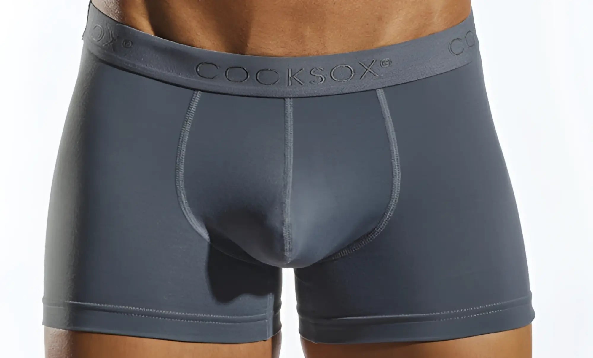 Dark gray cocksox cx12 boxer briefs with smooth stretchy fabric and subtle stitching for men