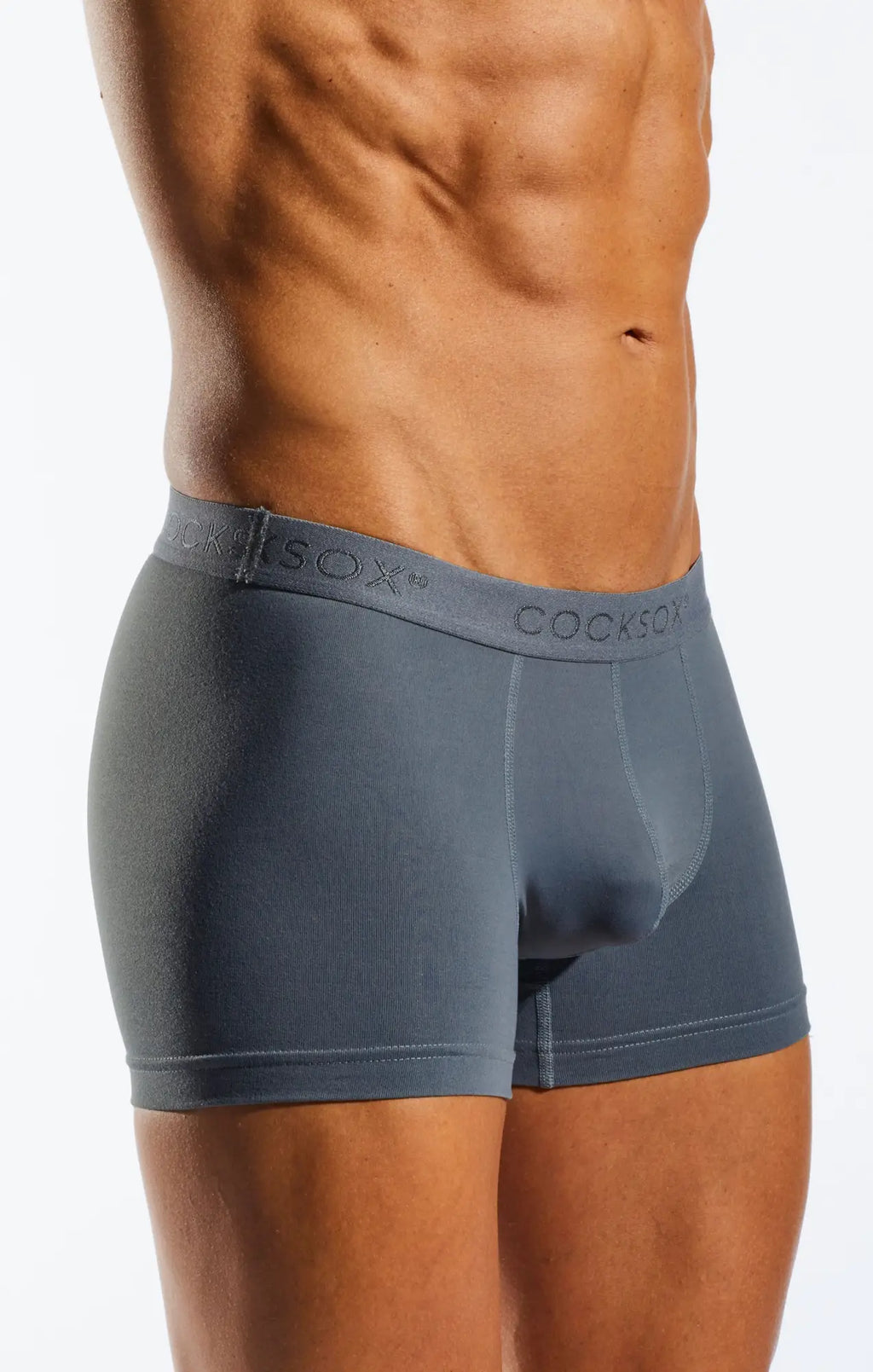 Gray cx12 boxer briefs with ribbed waistband and seamless construction for comfortable everyday wear