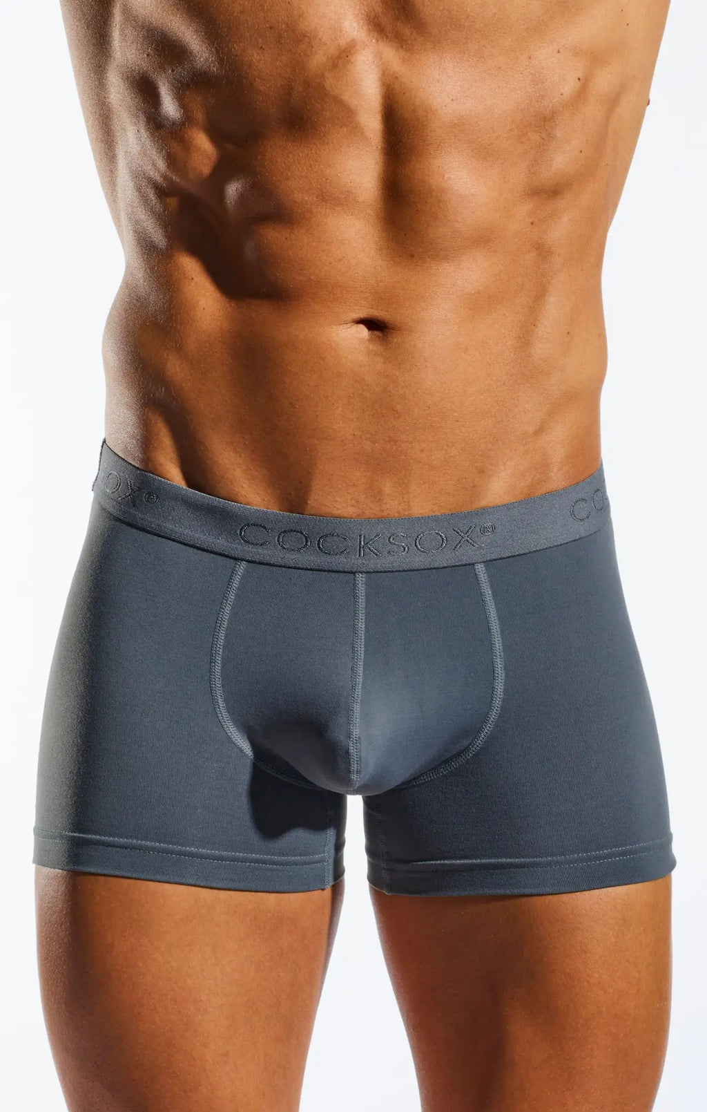 Gray cocksox cx12 boxer men’s boxer briefs with subtle elastic waistband featuring brand name