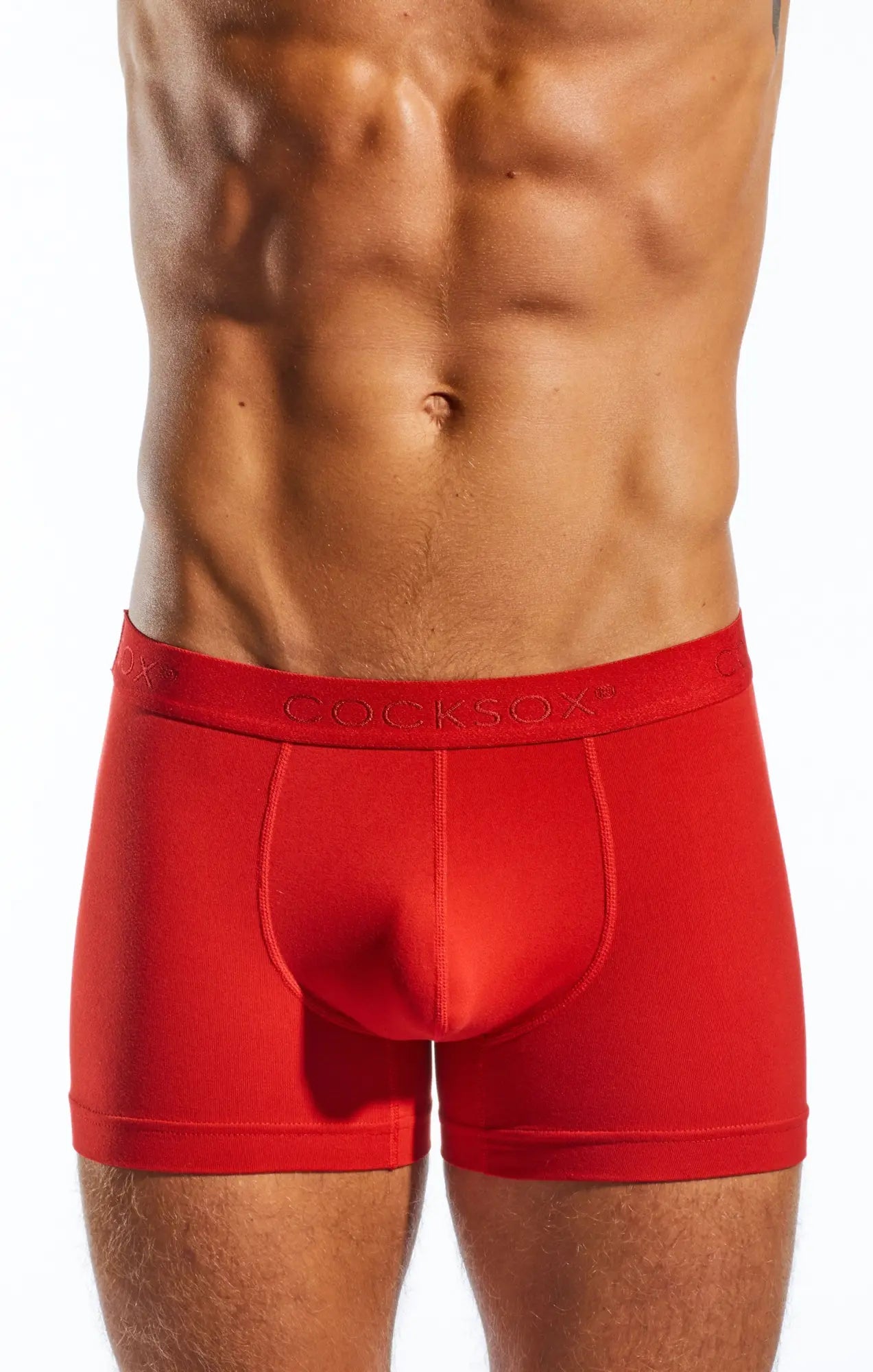 Red cocksox cx12 boxer men’s briefs with a snug fit and elastic waistband in red color