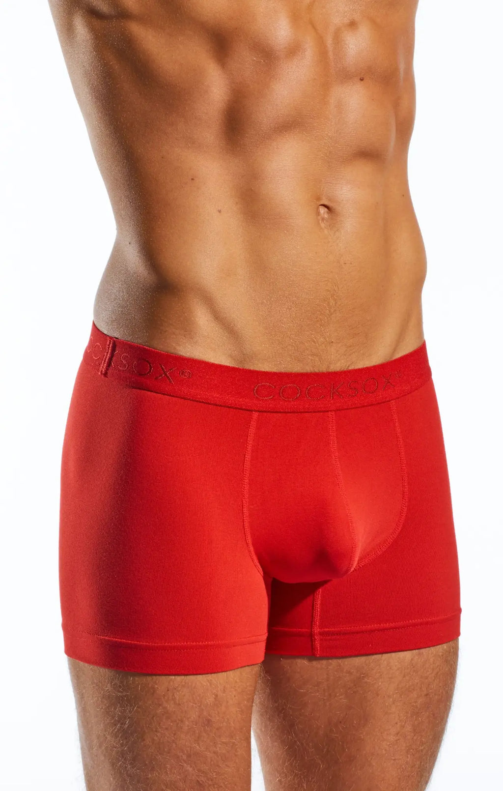 Red men’s cocksox cx12 boxer briefs with snug fit elastic waistband and breathable fabric