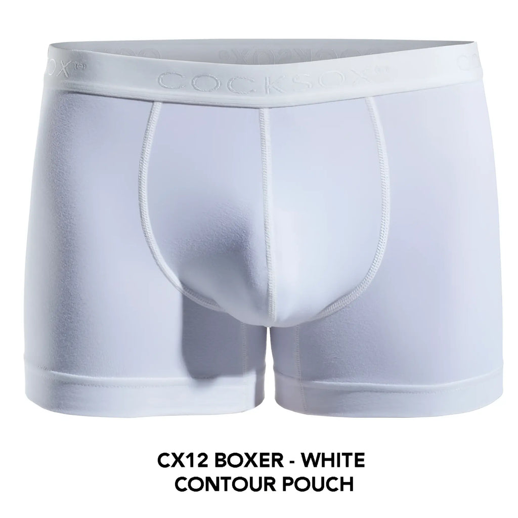 White cocksox cx12 boxer briefs in cotton with contour pouch design for comfortable everyday wear