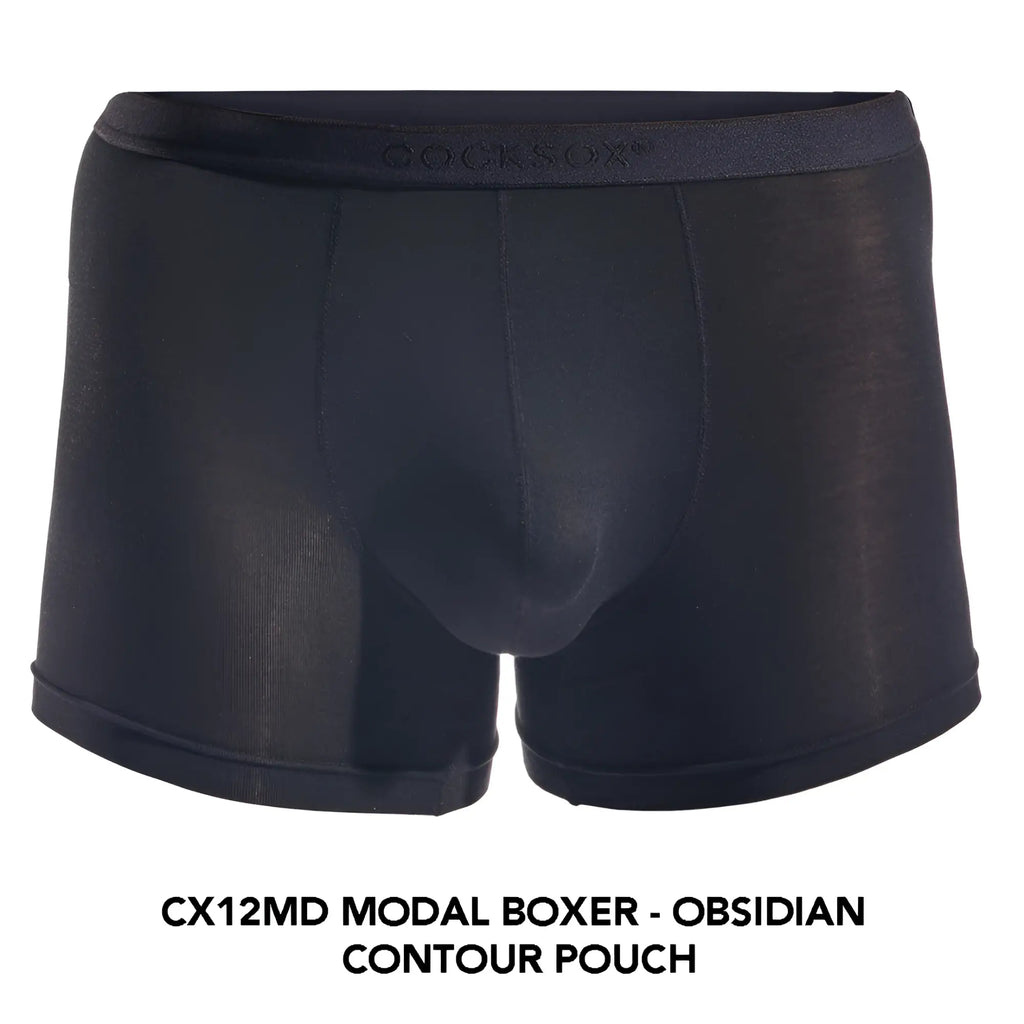 Black modal cx12md boxer briefs with contoured pouch and cocksox logo on waistband