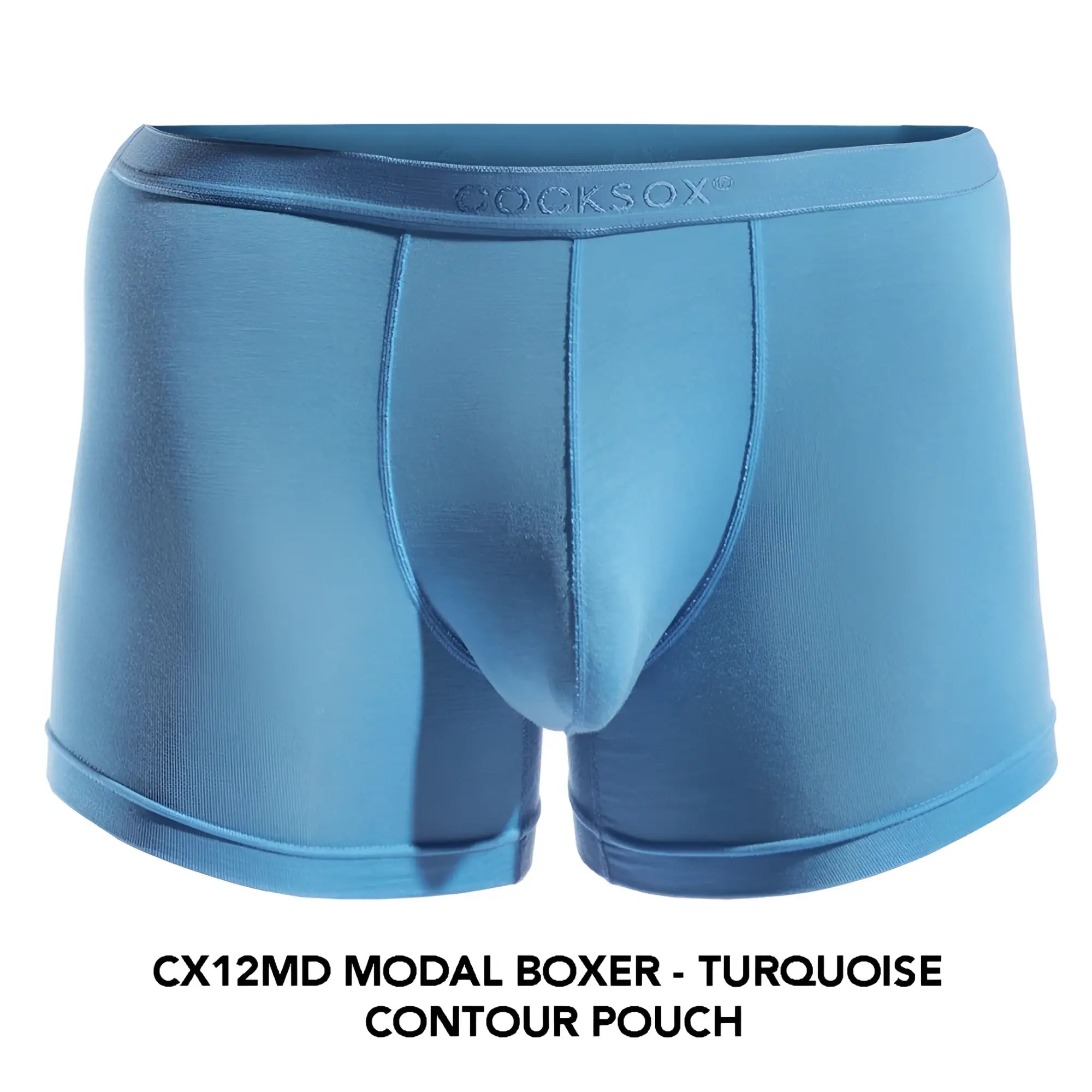 Turquoise modal cx12md boxer briefs with contoured pouch and cocksox embossed waistband for comfort and support