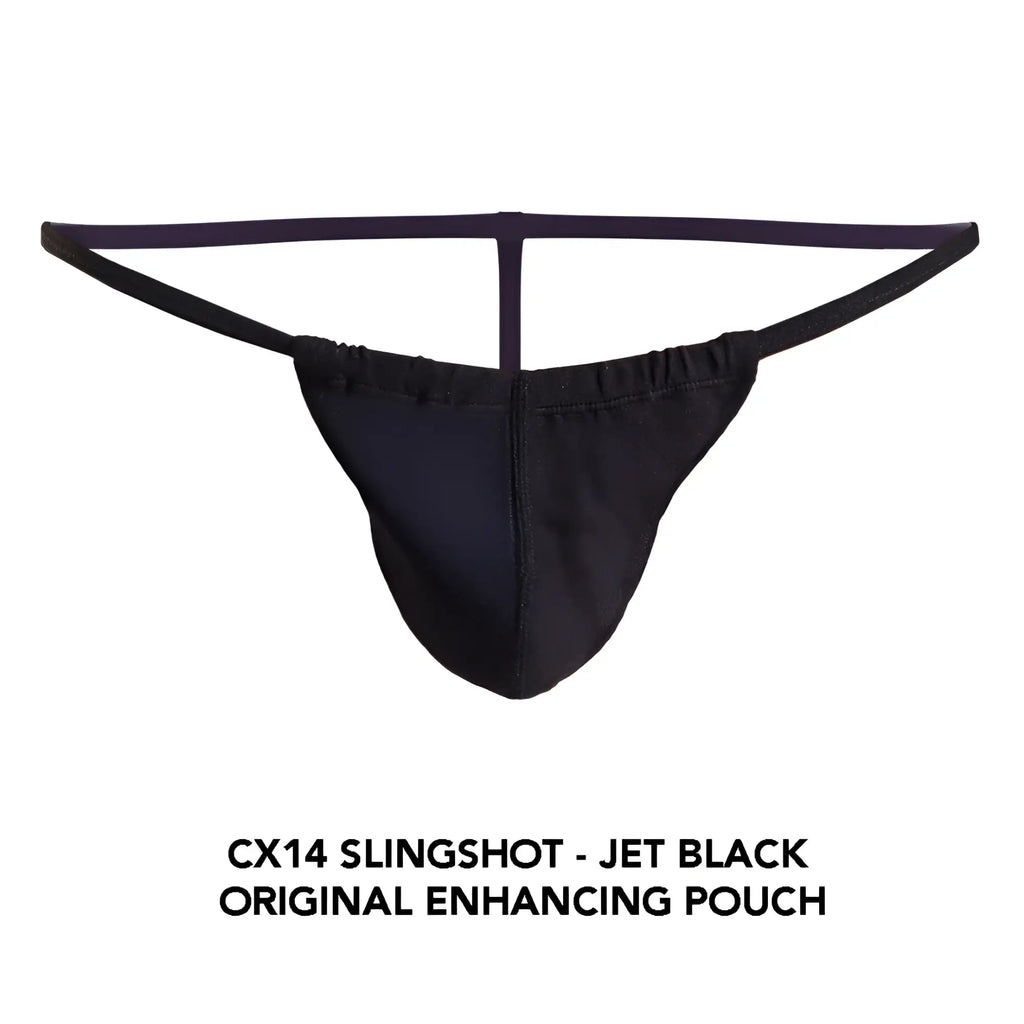Jet black cx14 slingshot original enhancing pouch made of smooth stretchy fabric with supportive thong design