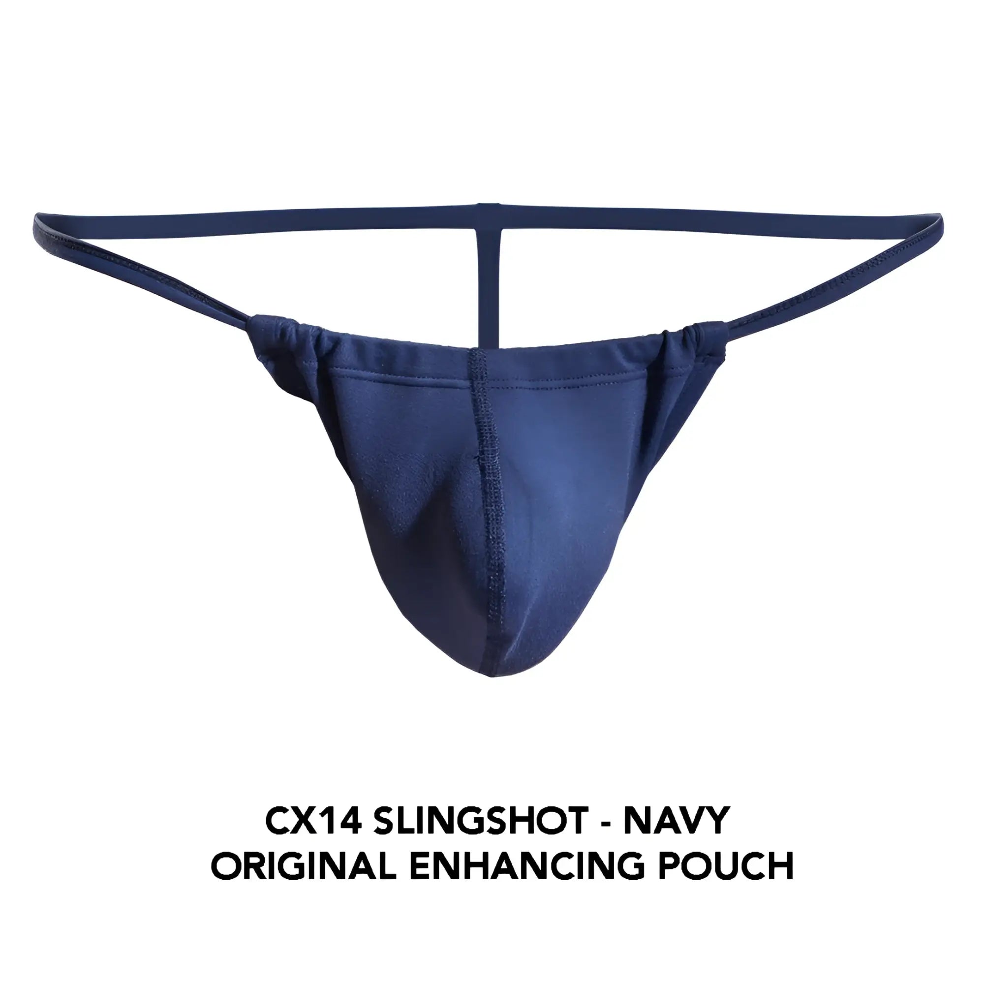 Navy blue cx14 slingshot original enhancing pouch made of smooth stretchy fabric with a thin supportive thong design