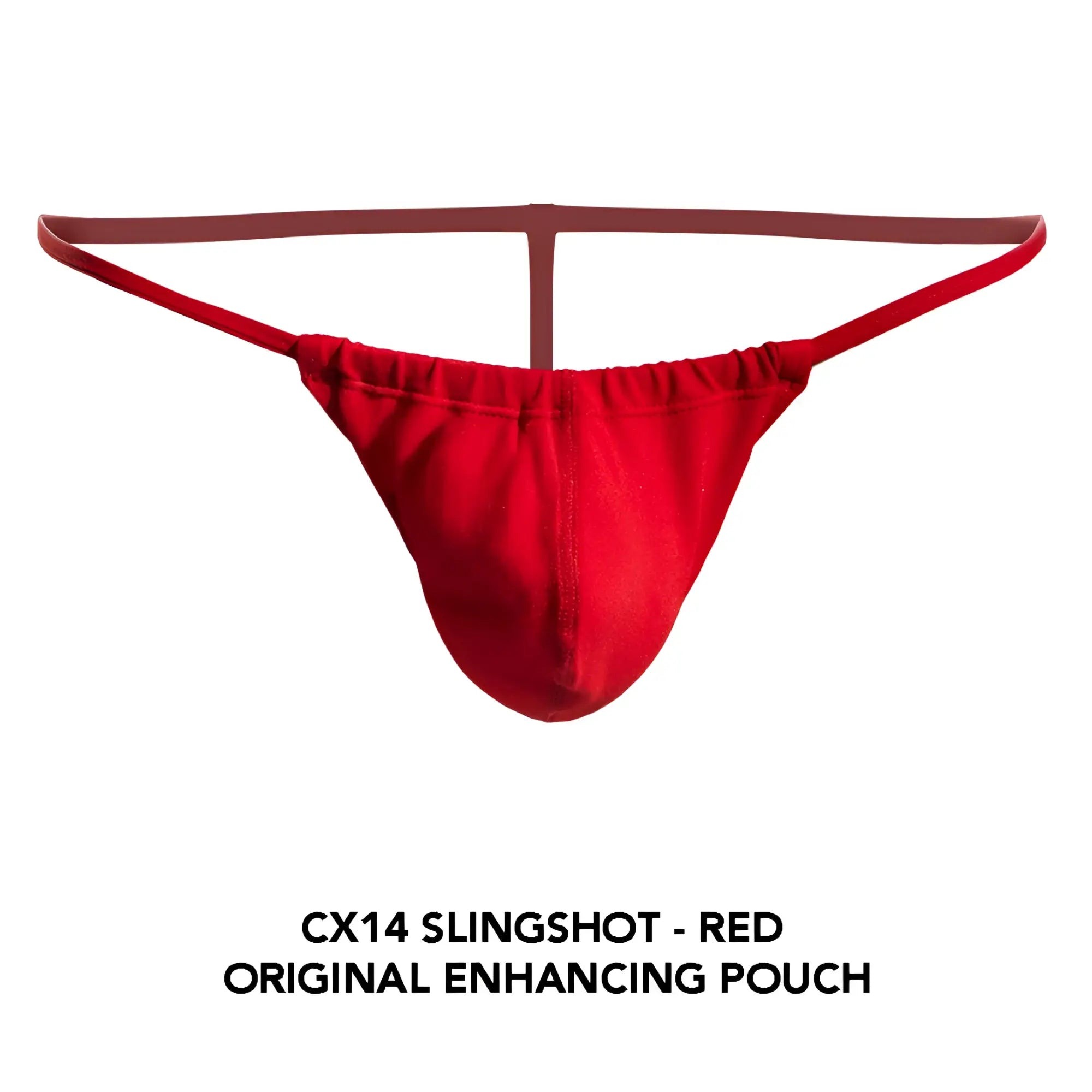 Red cx14 slingshot original enhancing pouch made of smooth satin-like fabric with thin elastic straps