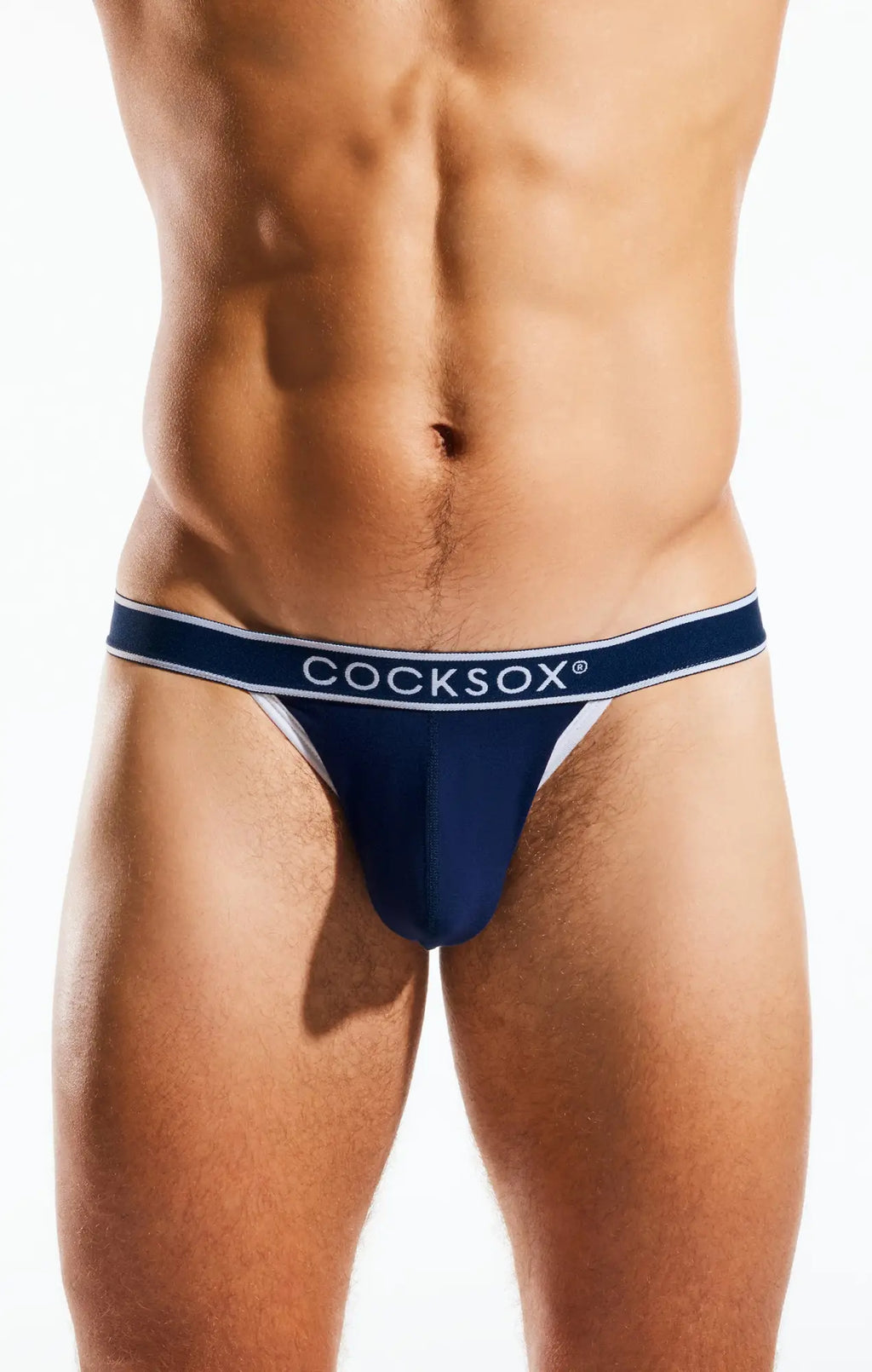 Navy blue cocksox cx16bb bikini briefs with white trim and subtle logo band for comfortable everyday wear