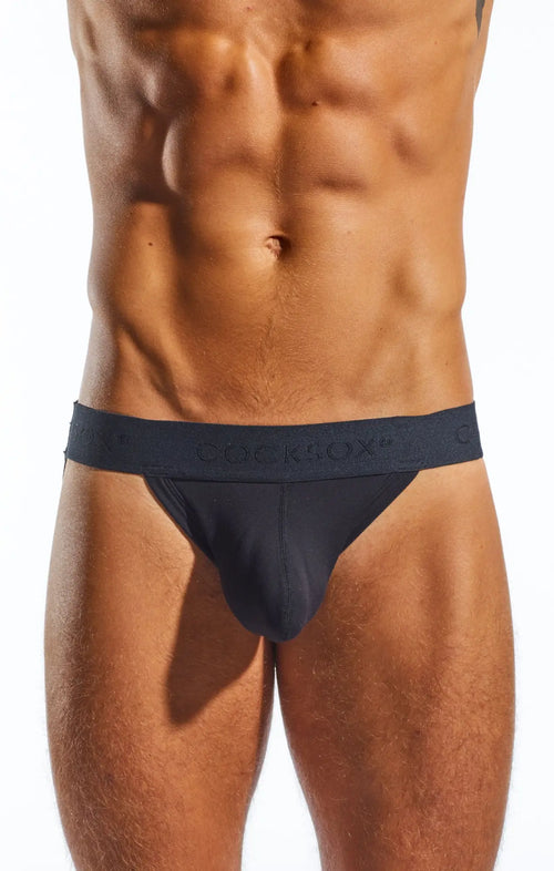 Black cockbox cx21n jockstrap briefs with smooth form-fitting design and elastic waistband in black color