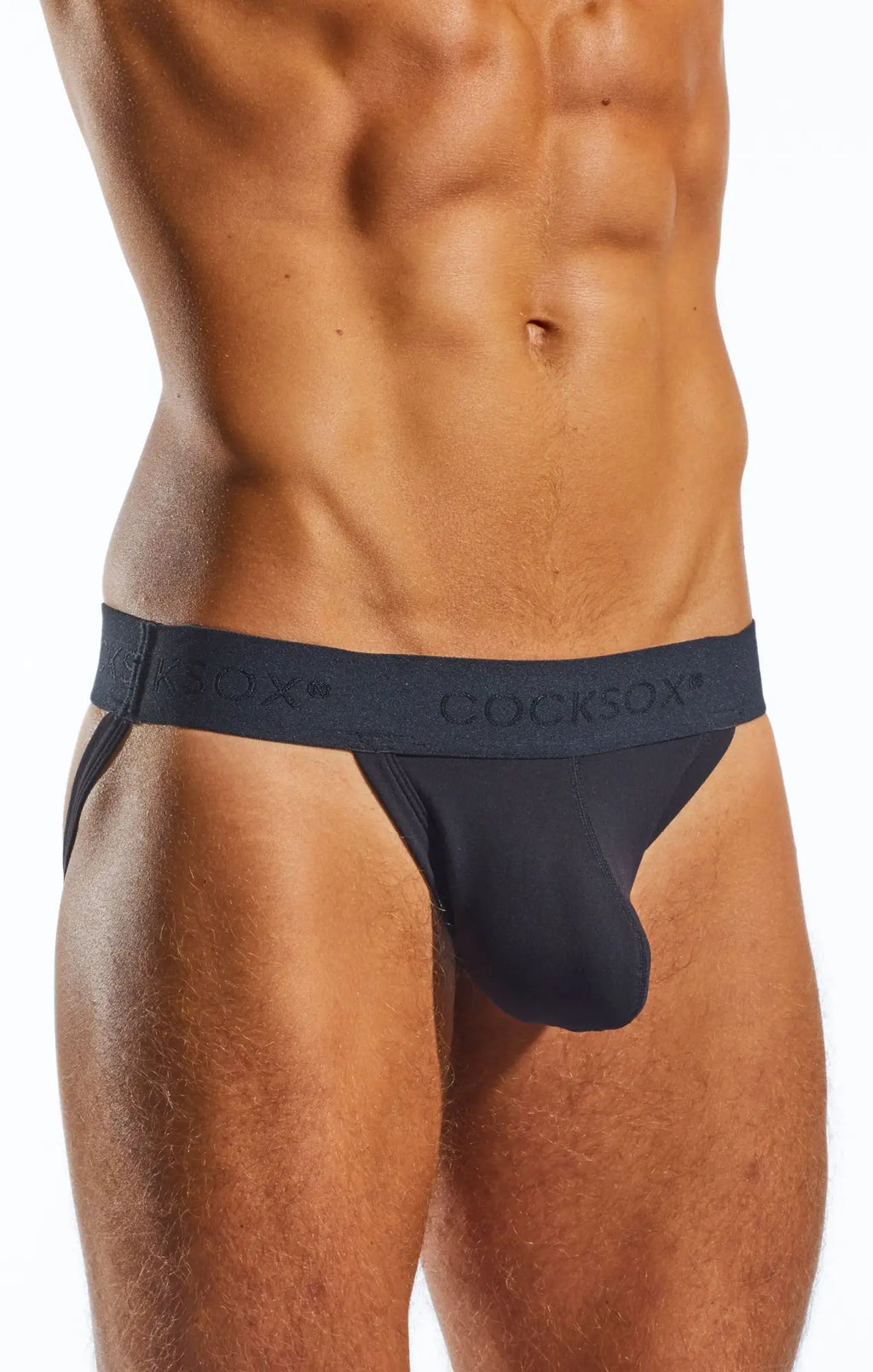 Black cocksox CX21N jockstrap with smooth form-fitting design and elastic waistband in black color