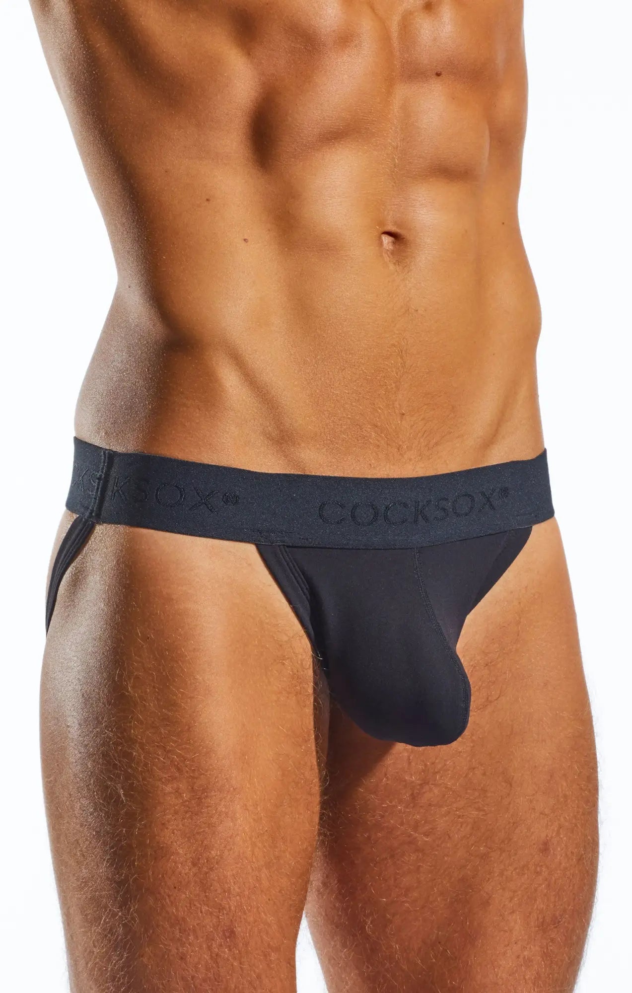 Black cocksox CX21N jockstrap with smooth form-fitting design and elastic waistband in black color