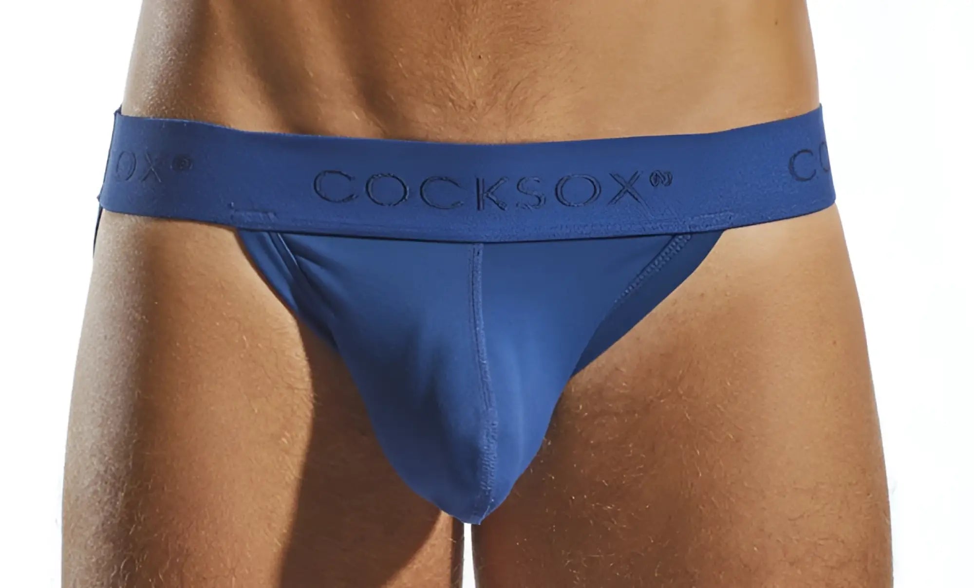 Blue cocksox cx21n jockstrap briefs with snug form-fitting design and elastic waistband in blue color