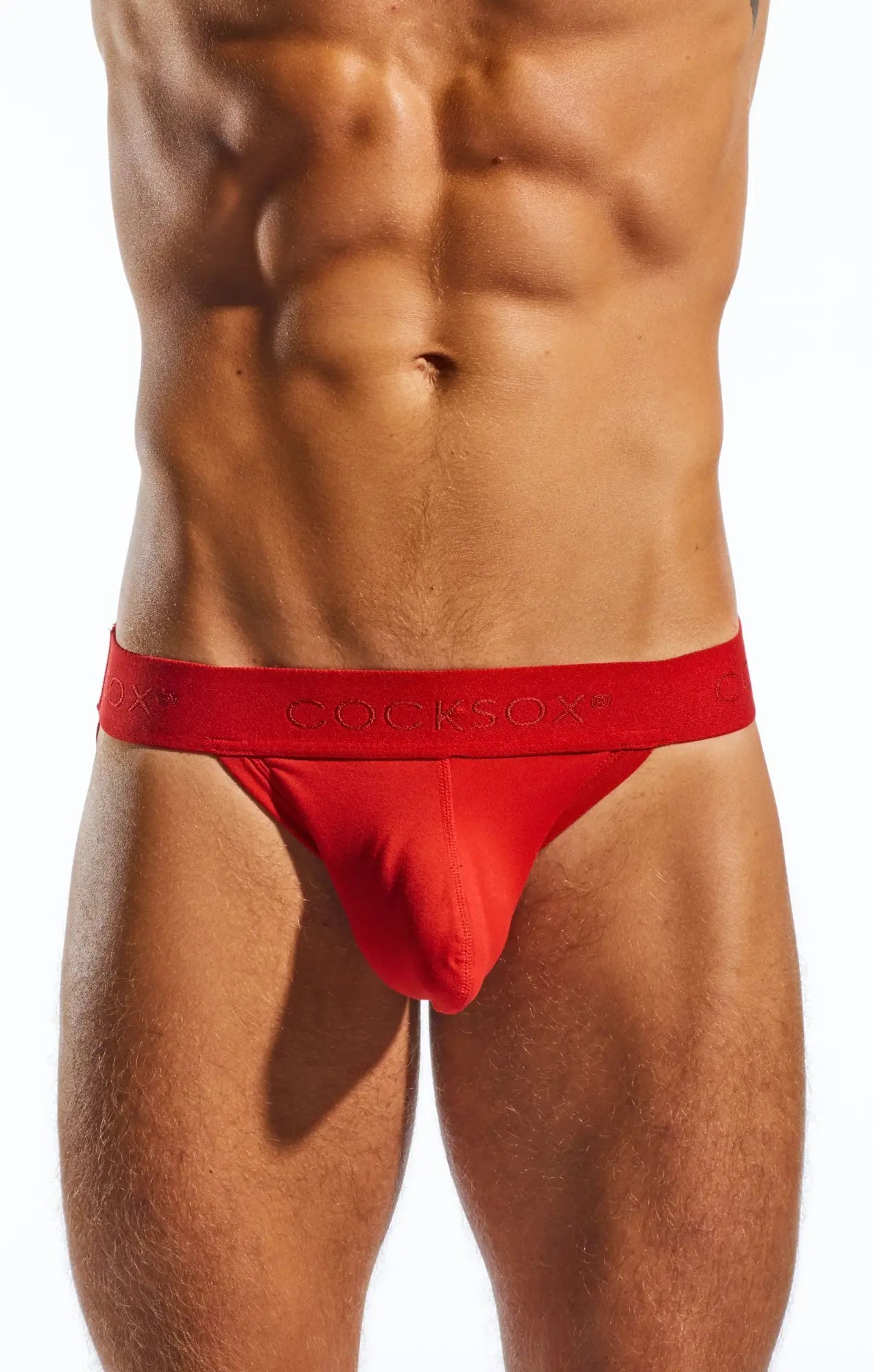 Red cocksox cx21n jockstrap briefs in red with a smooth form-fitting design for comfortable support