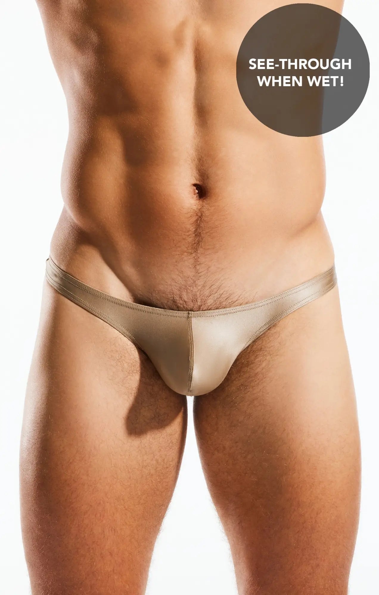 Beige see-through wet-when-wet briefs swim thong cx22gs showing sheer material and minimal coverage
