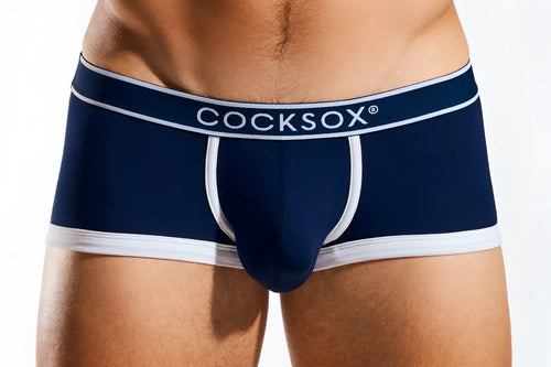 Navy blue cocksox men’s briefs with white trim and logo cx68bb trunk designed for comfort and style