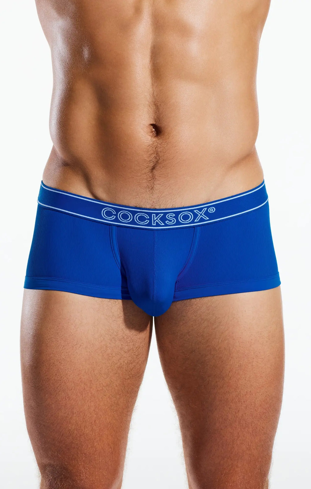 Blue cocksox men’s briefs cx68br trunk with ribbed texture and white logo trim in soft fabric for everyday comfort