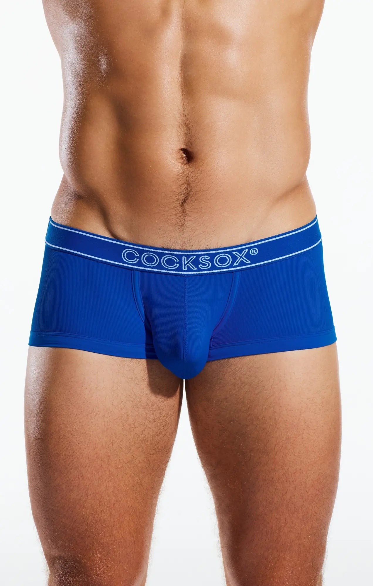 Blue cocksox men’s briefs cx68br trunk with ribbed texture and white logo trim in soft fabric for everyday comfort