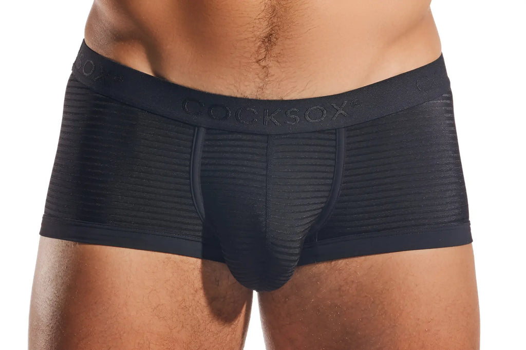 Black cocksock men’s briefs cx68lux semi sheer trunk with ribbed texture and elastic waistband