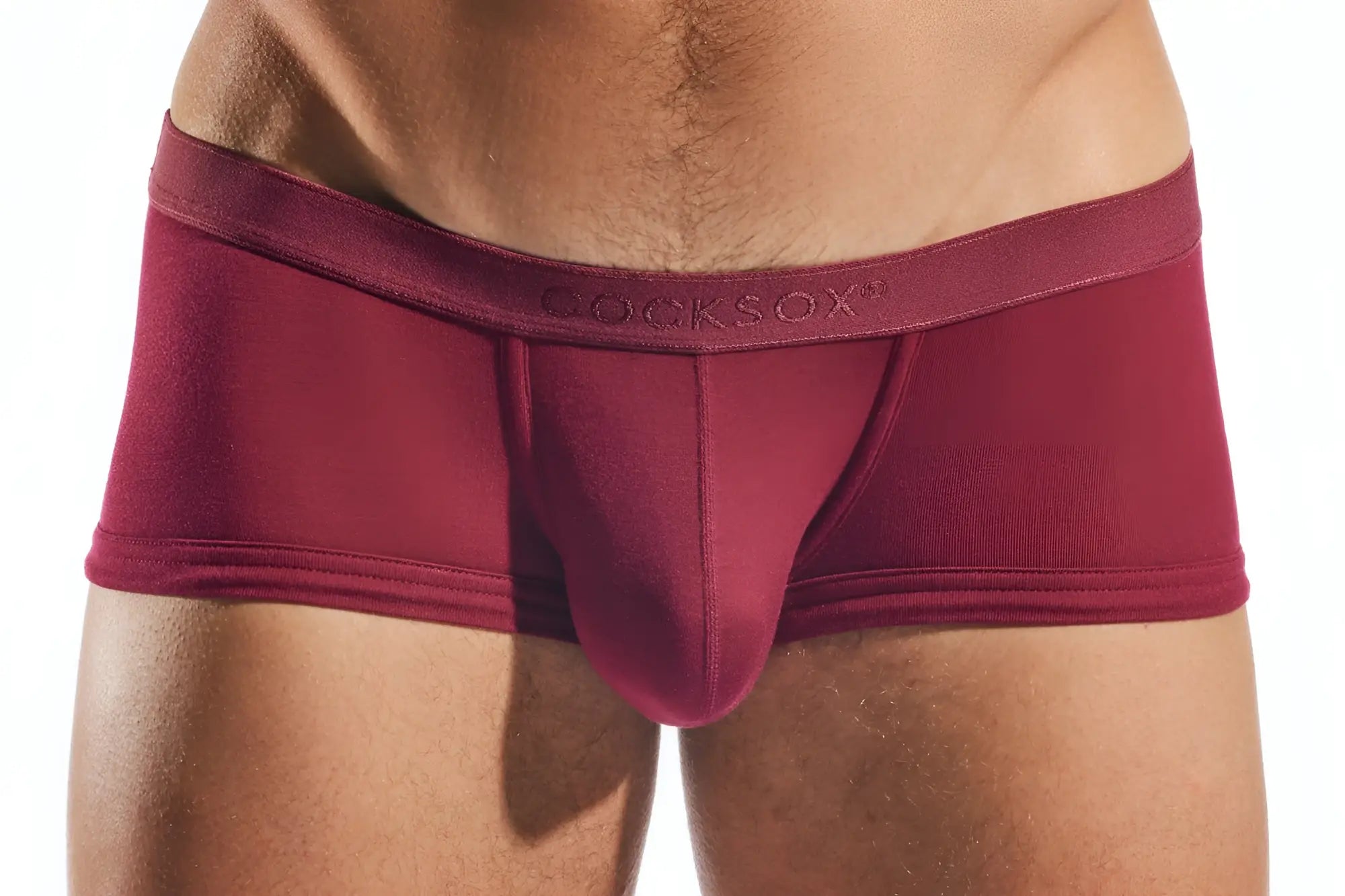 Maroon cx68md trunk men’s briefs with smooth form-fitting fabric and embroidered brand logo on the waistband
