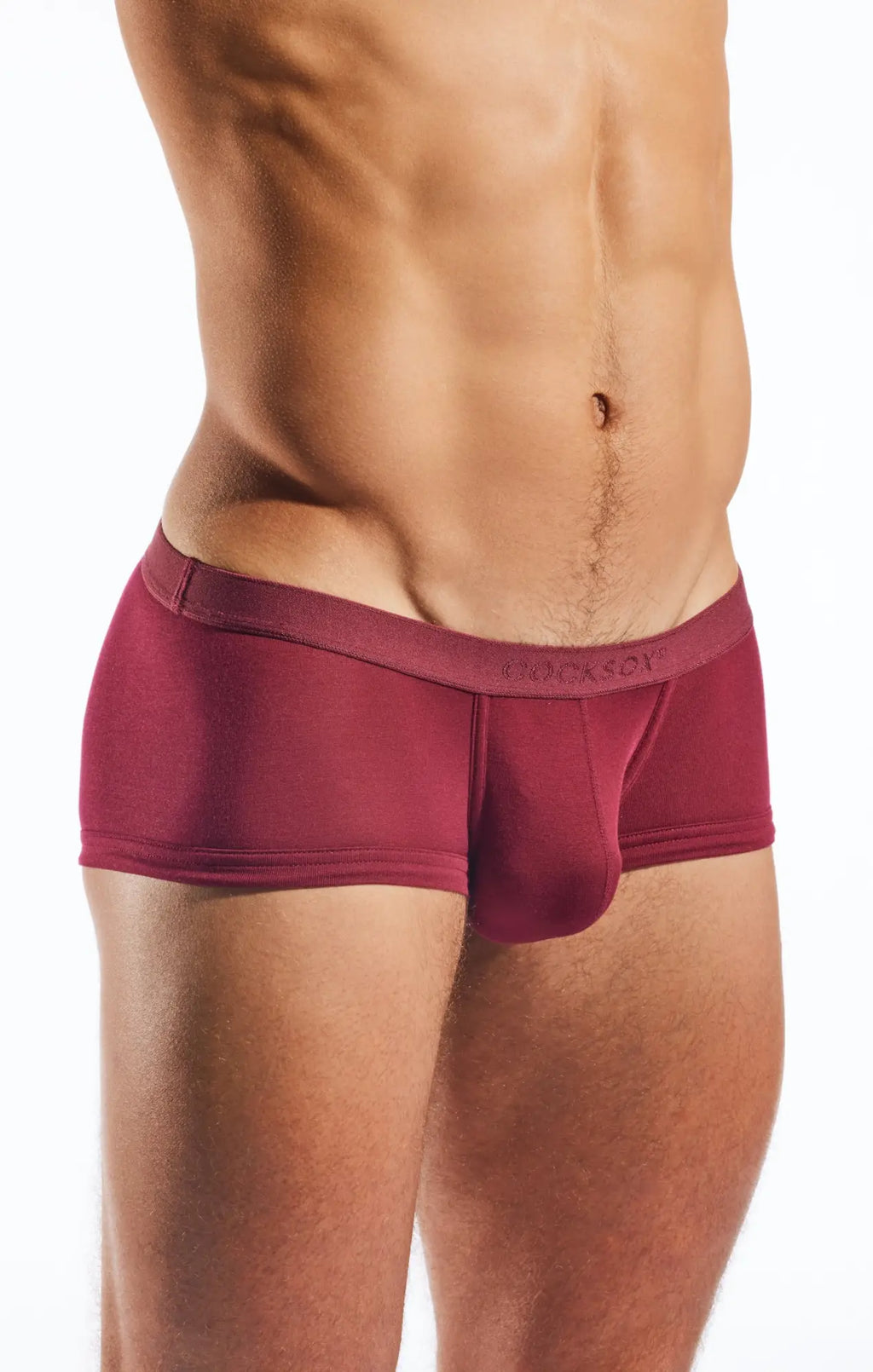 Maroon cx68md trunk men’s briefs with smooth fabric and subtle brand logo on the waistband