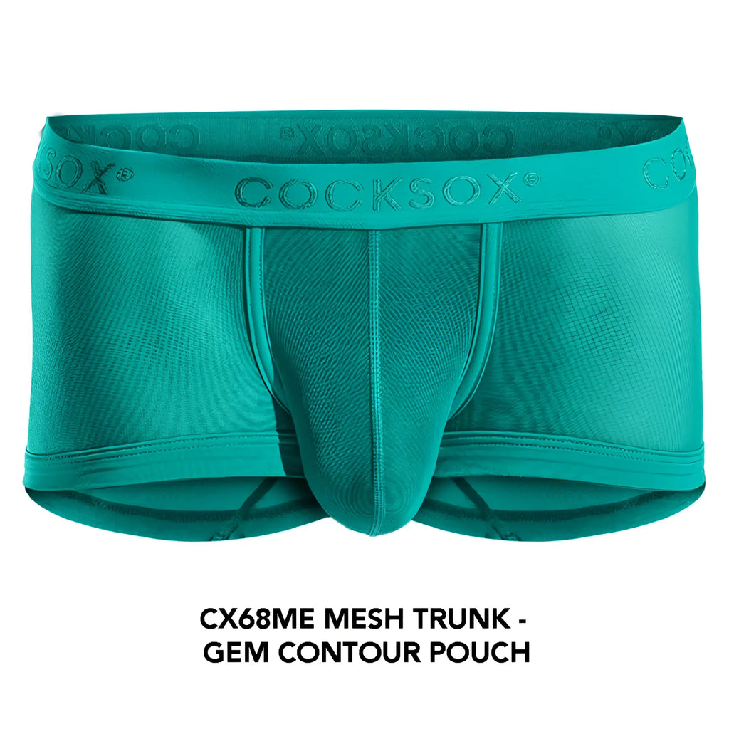 Teal cocksox cx68me mesh trunk with gem contour pouch design made from breathable mesh material