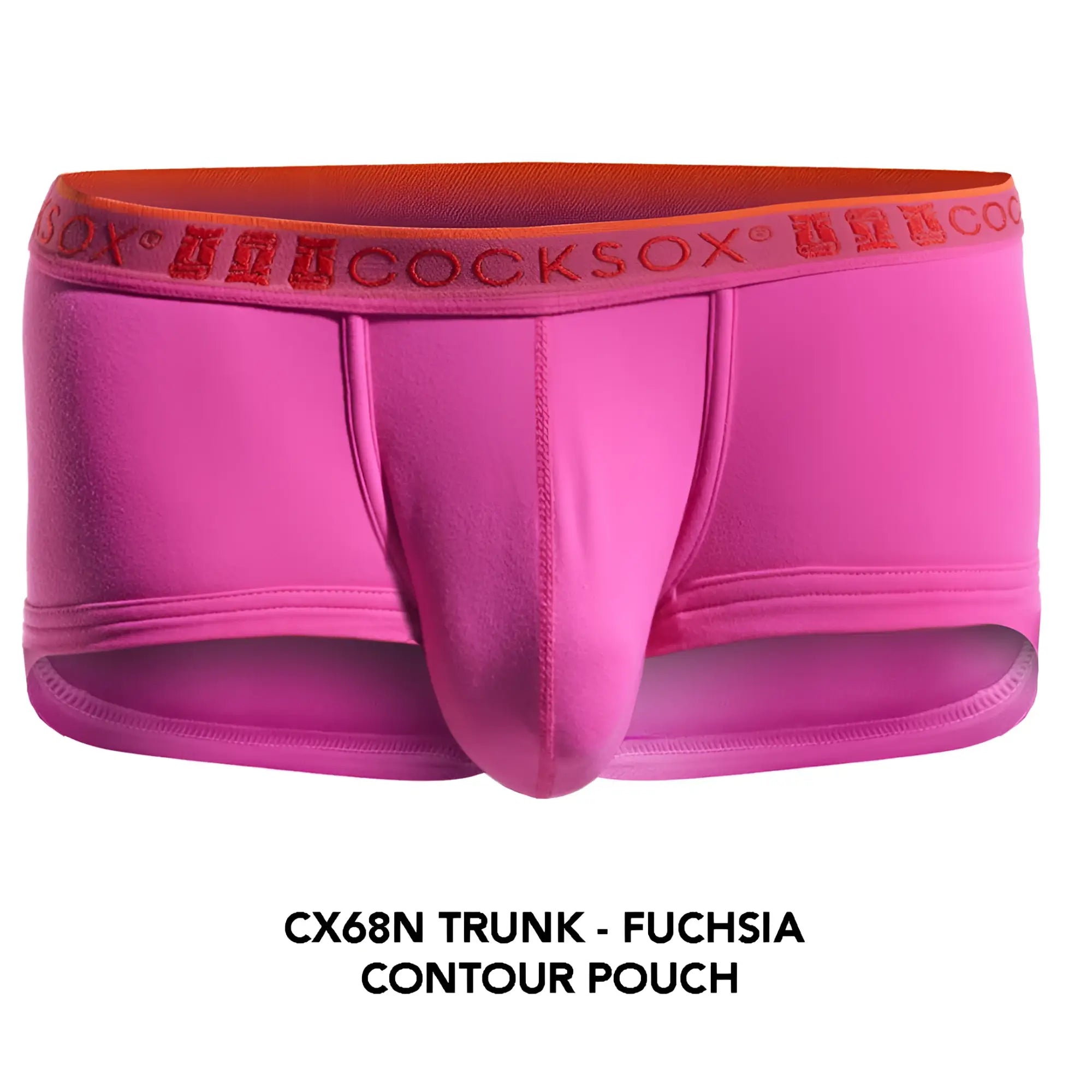 Fuchsia men’s contour pouch trunk underwear cx68n with orange waistband and red cocksox branding