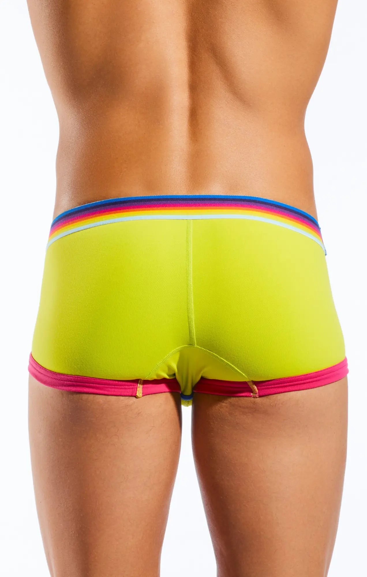 Cx68n trunk vibrant lime green briefs with rainbow-striped waistband and pink trim for comfortable wear
