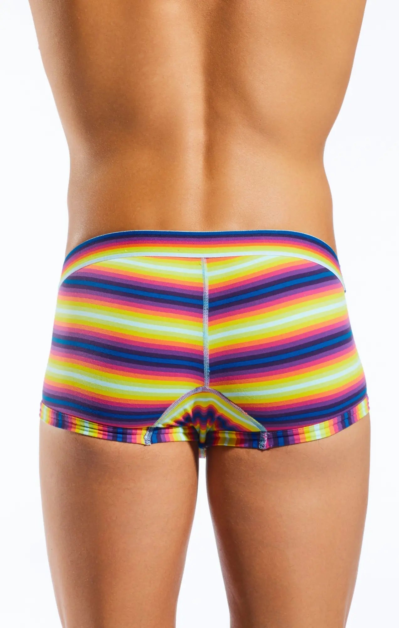 Vibrant rainbow-striped men’s briefs cx68n trunk with bold colorful pattern and elastic waistband