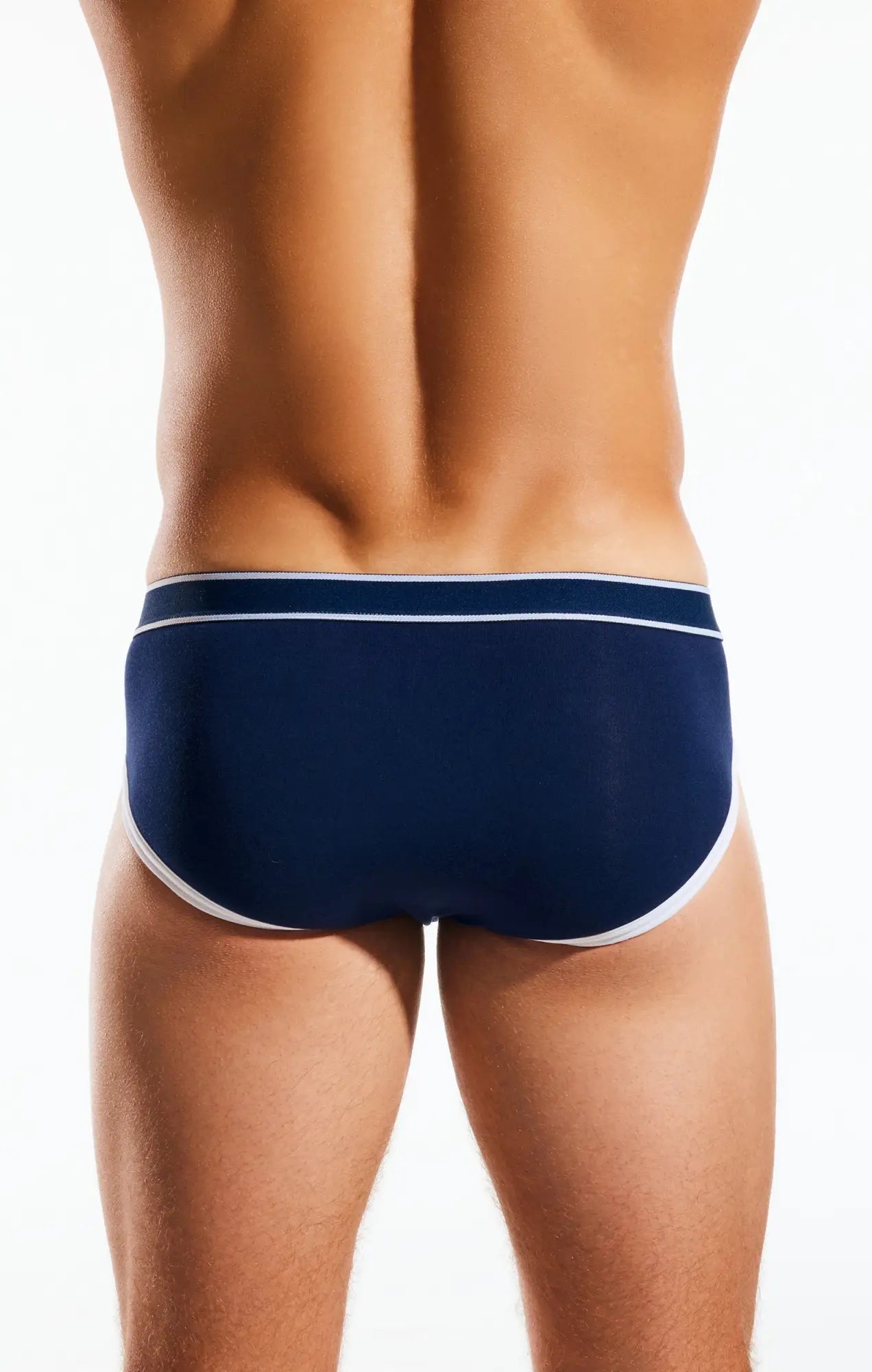 Navy blue cx76bb sports briefs with white trim designed for athletic support and comfort