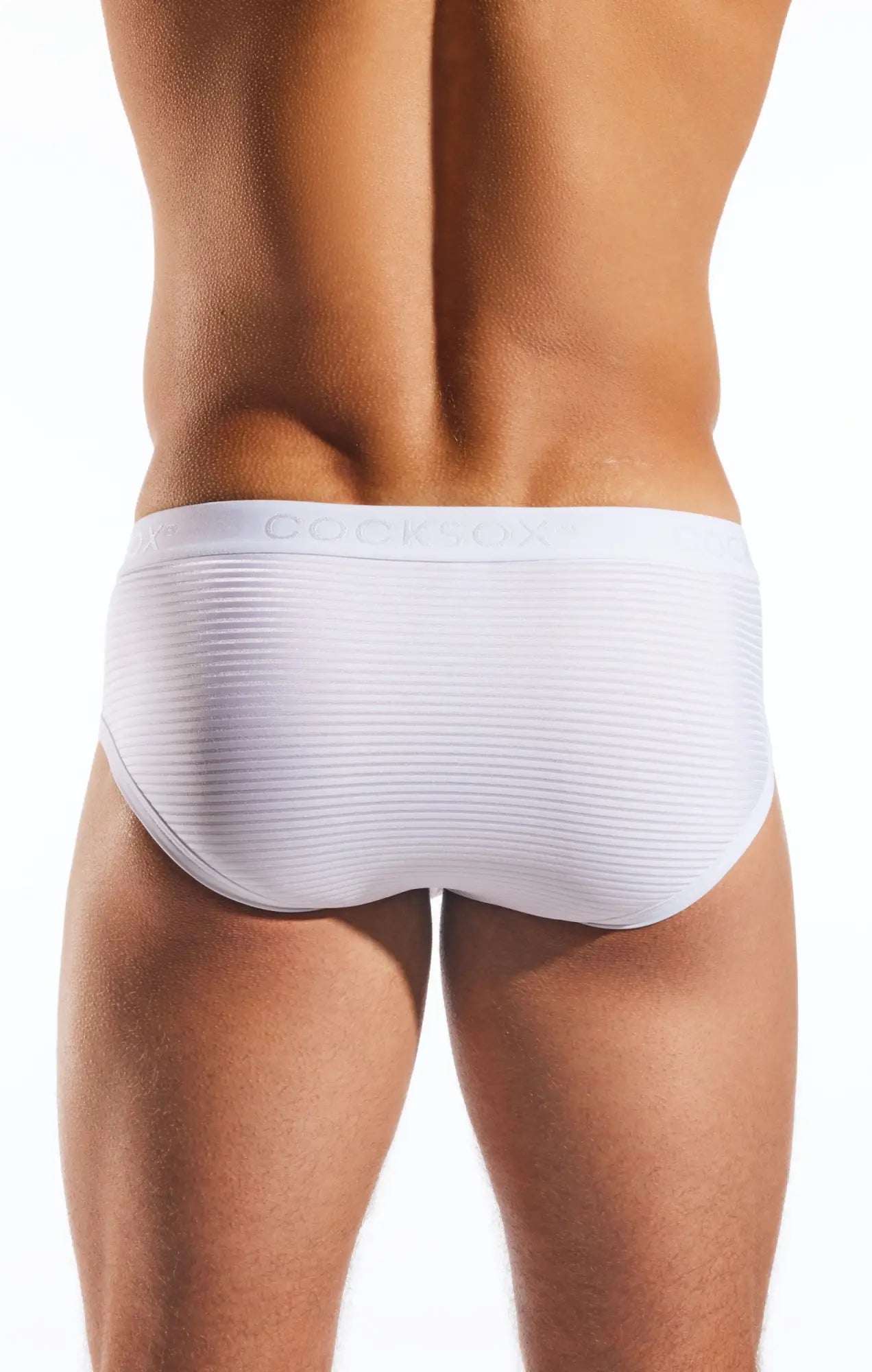 White ribbed semi-sheer sports briefs with subtle texture and cockpit embroidered waistband CX76LUX model