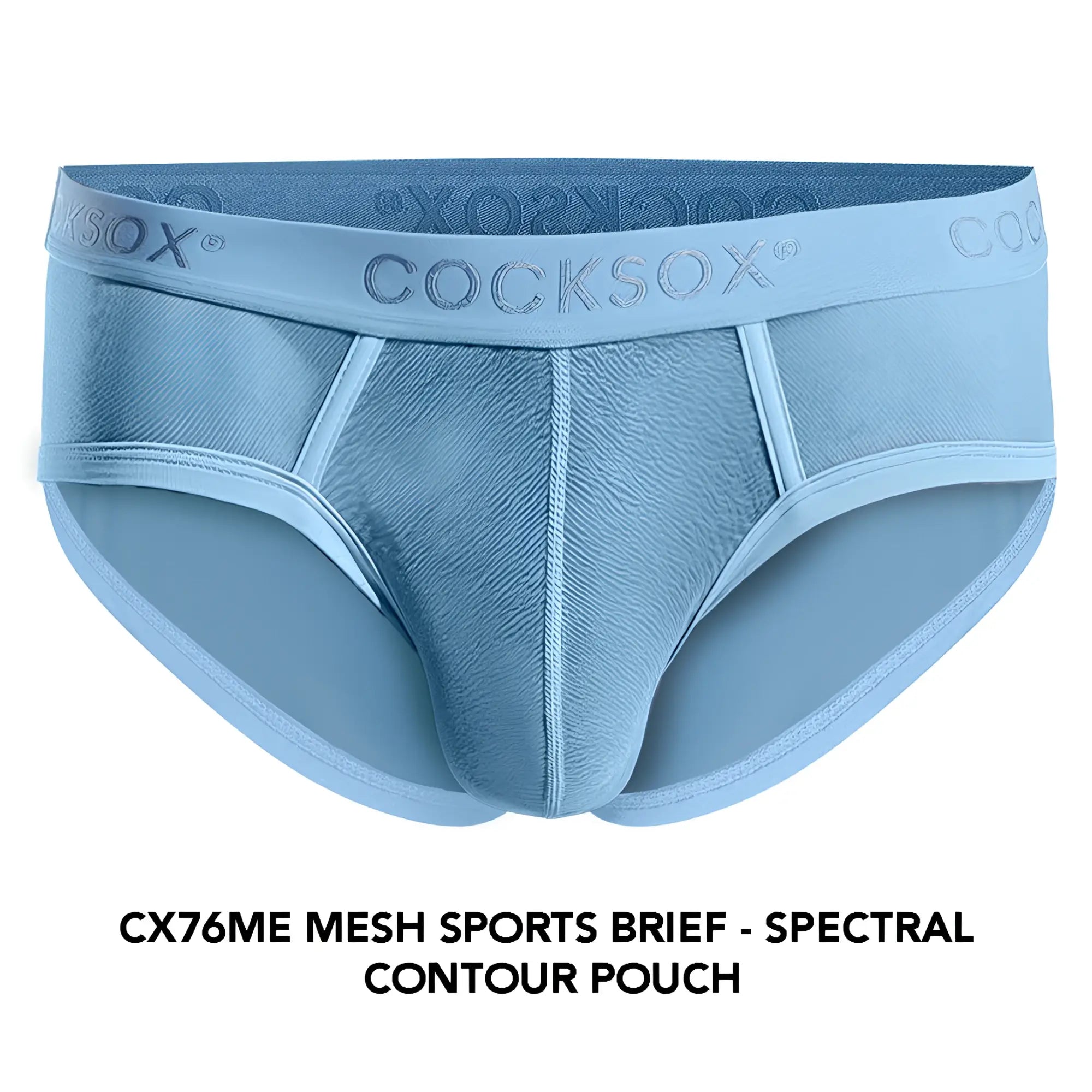 Light blue mesh sports brief cx76me with contoured pouch and cocksox branded waistband for active wear