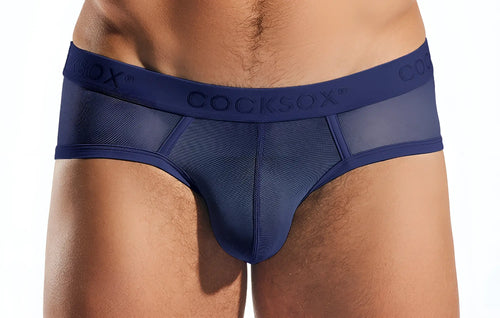 Navy blue cocksox men’s briefs cx76me with mesh front and elastic waistband for sports use