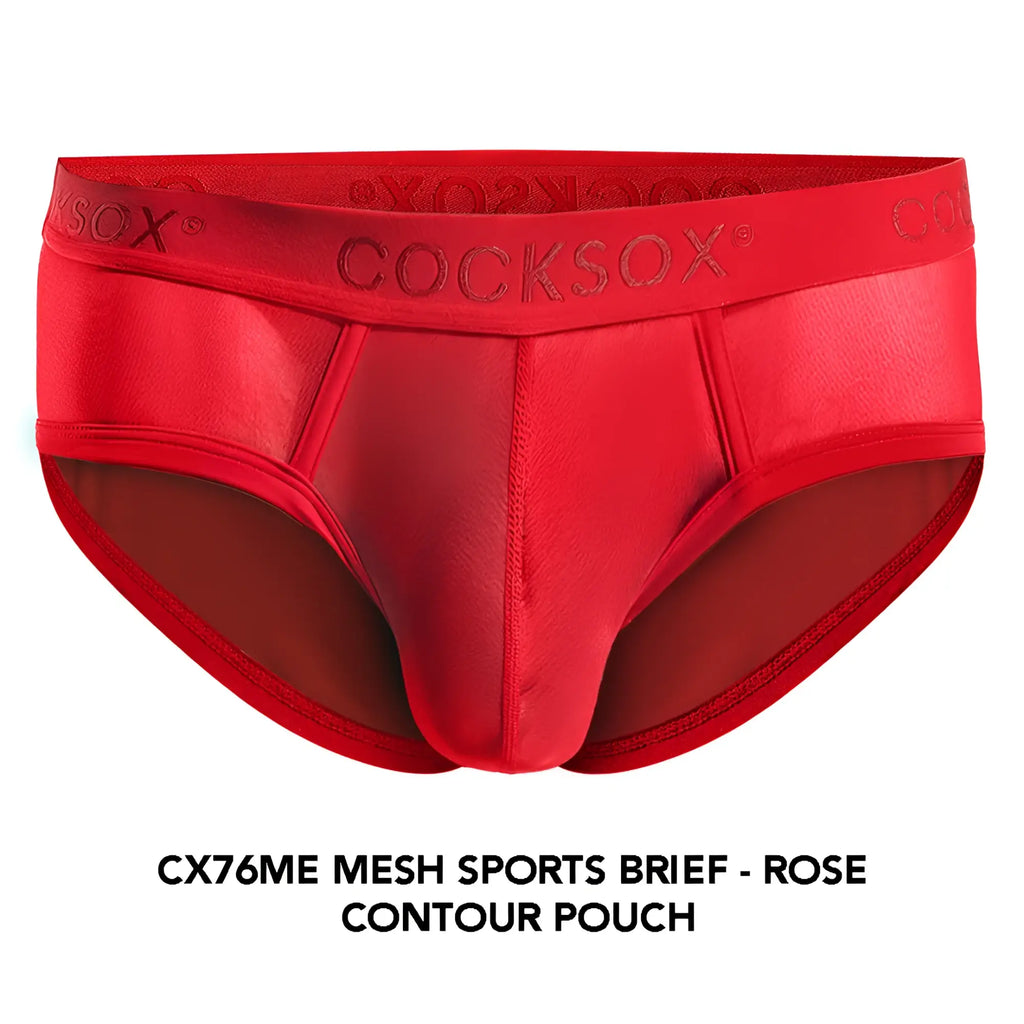 Red cocksox cx76me mesh sports brief with rose contour pouch design made from breathable mesh material