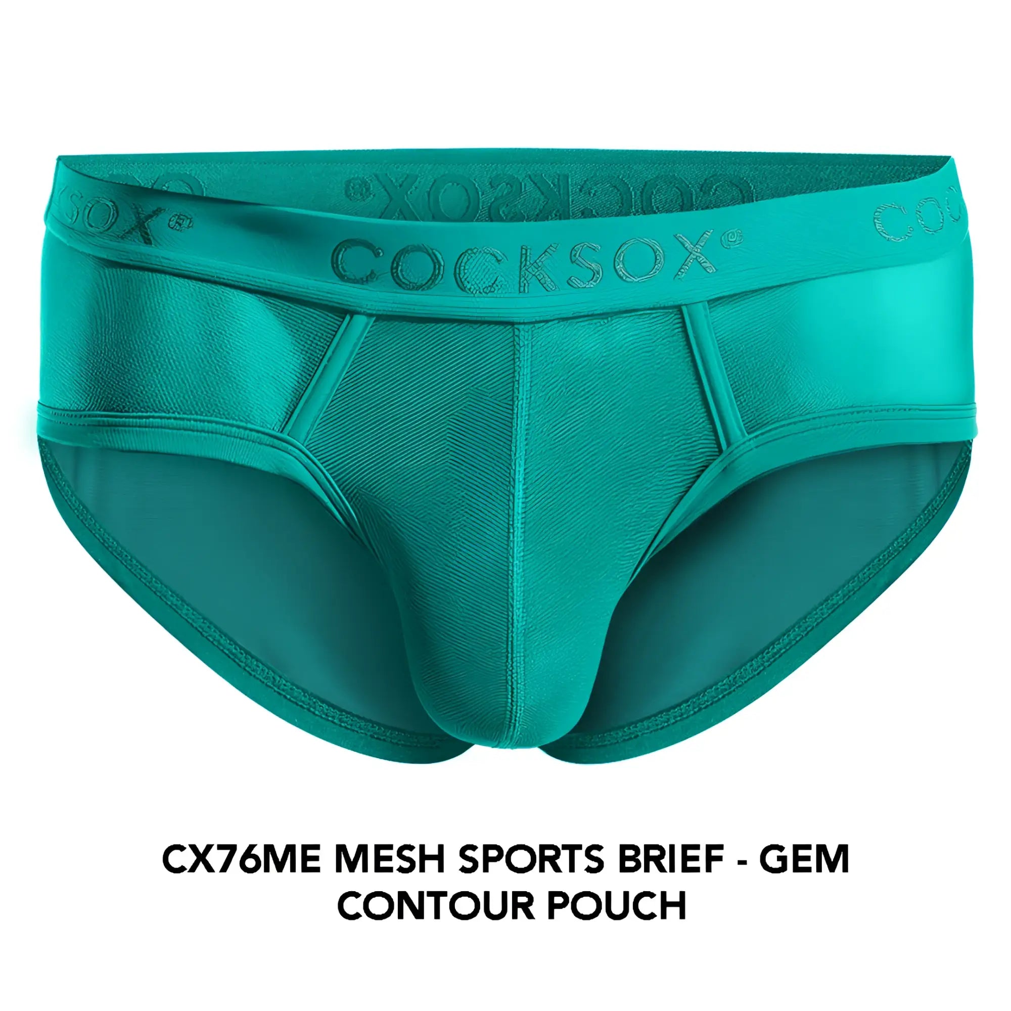 Teal mesh sports brief cx76me with contoured pouch and cocksox branded waistband for athletic support
