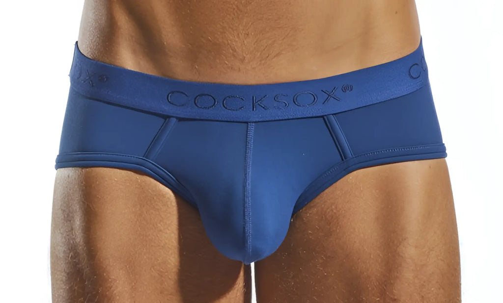 Blue cocksox cx76n sports brief men’s smooth form-fitting briefs with embroidered waistband in blue color