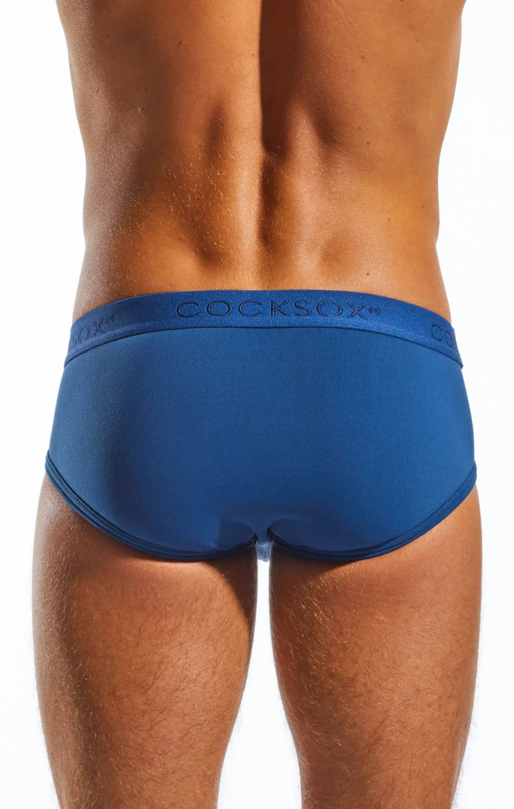Blue cocksox cx76n sports brief in blue with smooth form-fitting fabric and embroidered brand name waistband