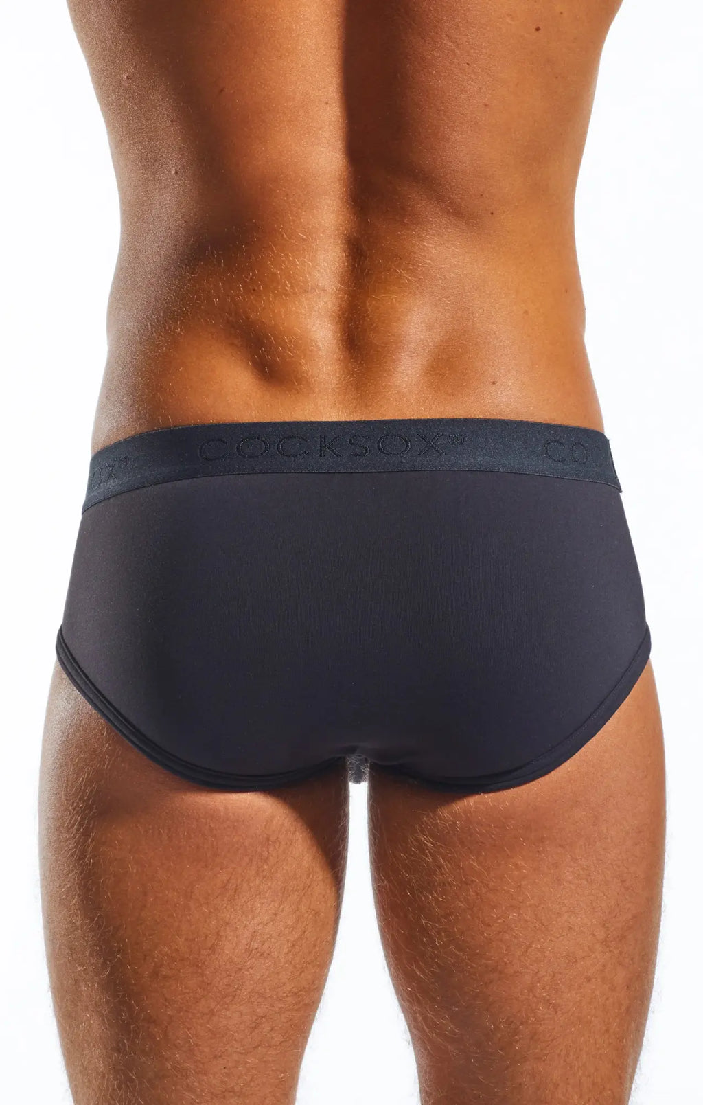 Dark gray cocksox cx76n sports briefs with subtle elastic waistband featuring brand name for men