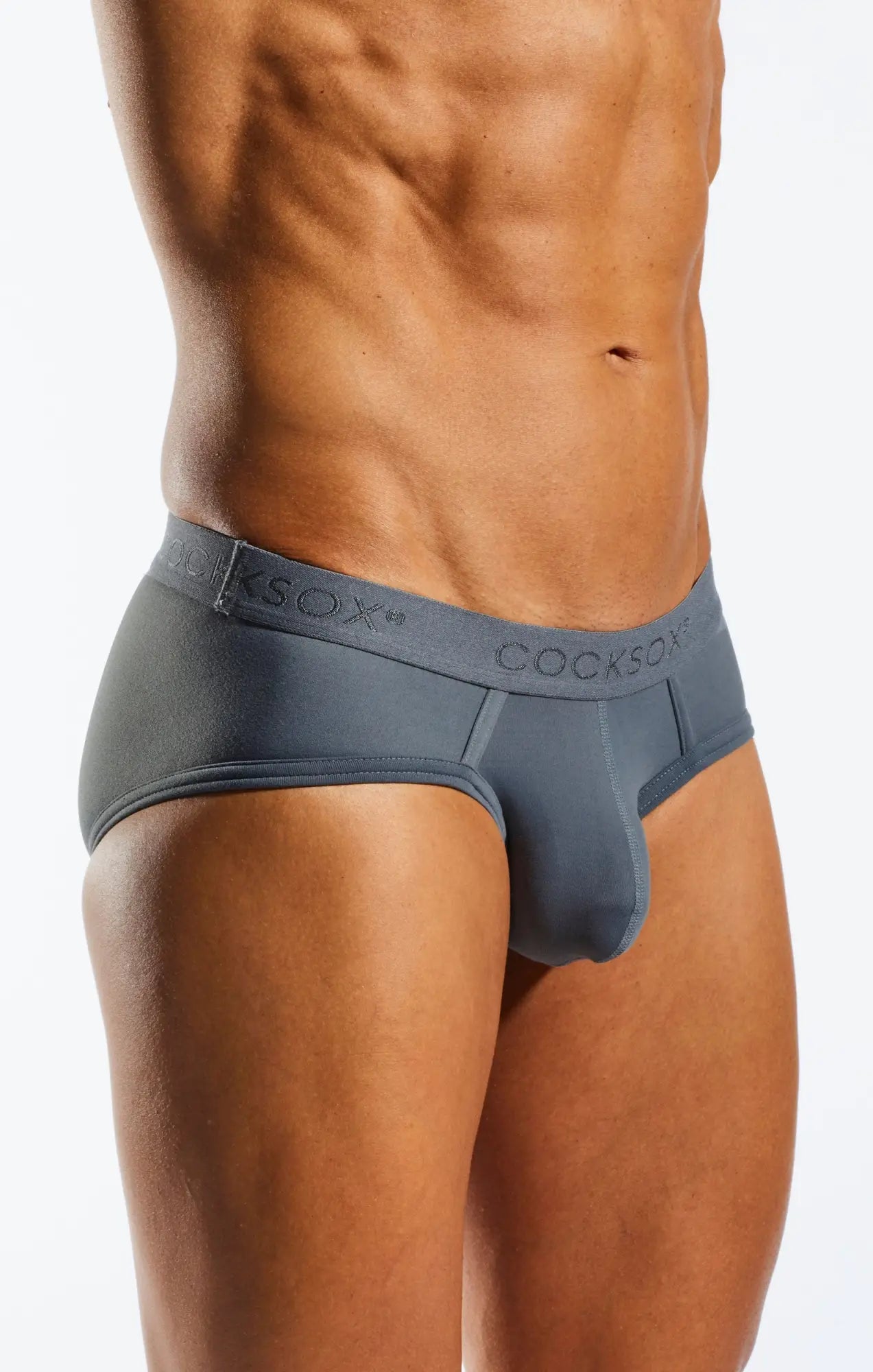 Gray cocksox men’s briefs cx76n sports brief with smooth form-fitting design and subtle brand logo on waistband