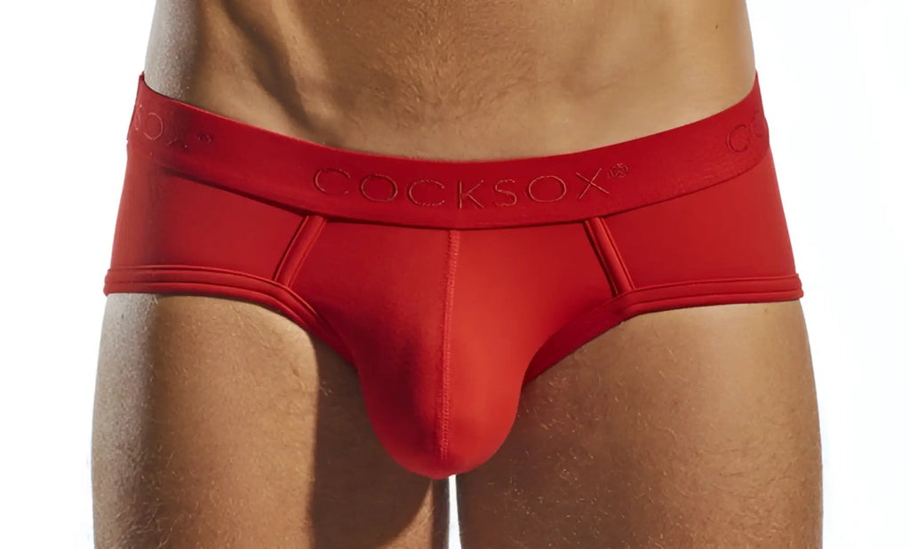 Red cocksox cx76n sports brief men’s smooth form-fitting red briefs with elastic waistband for active wear