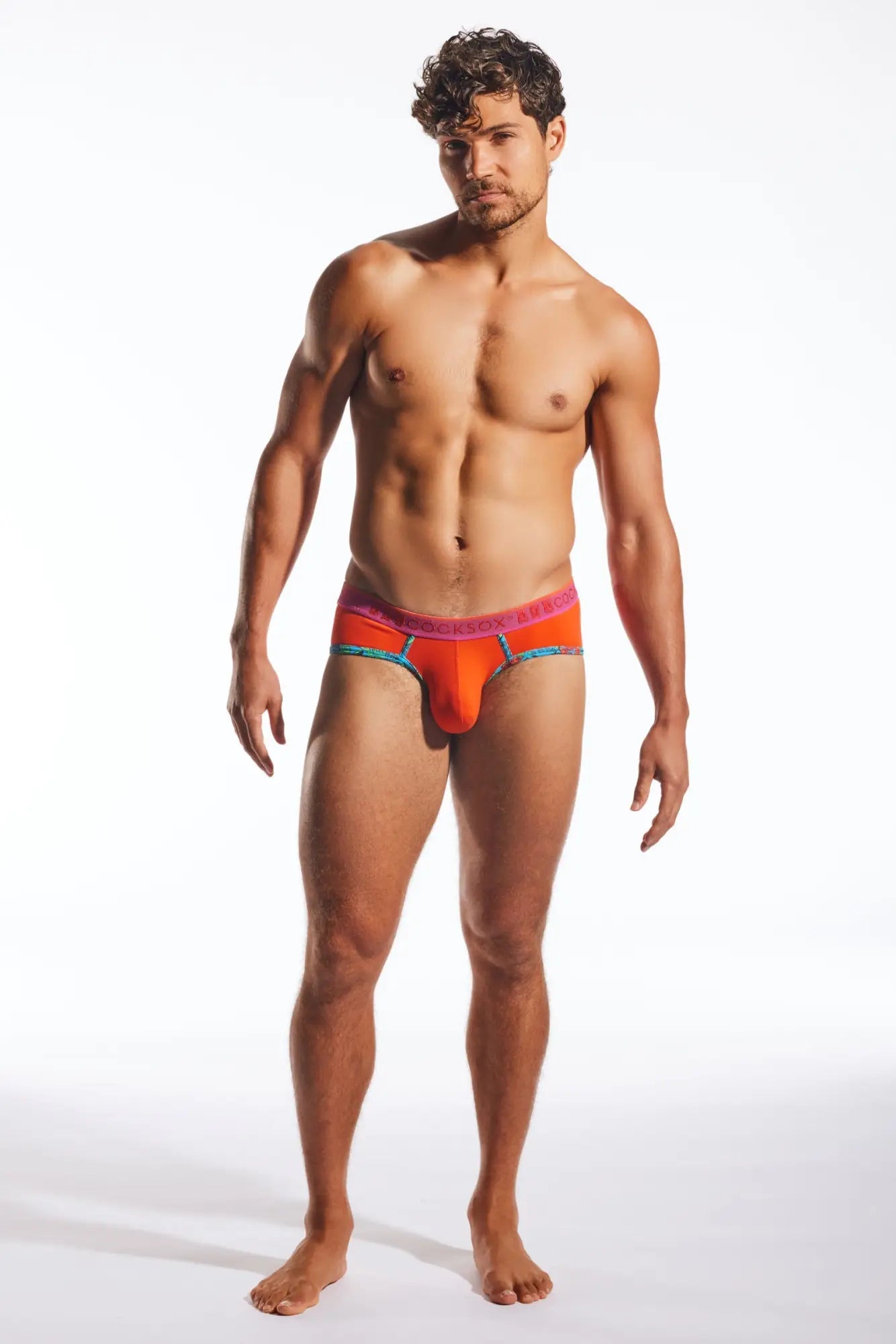 Cx76n sports brief vibrant orange and pink men’s briefs with colorful elastic waistband for active wear