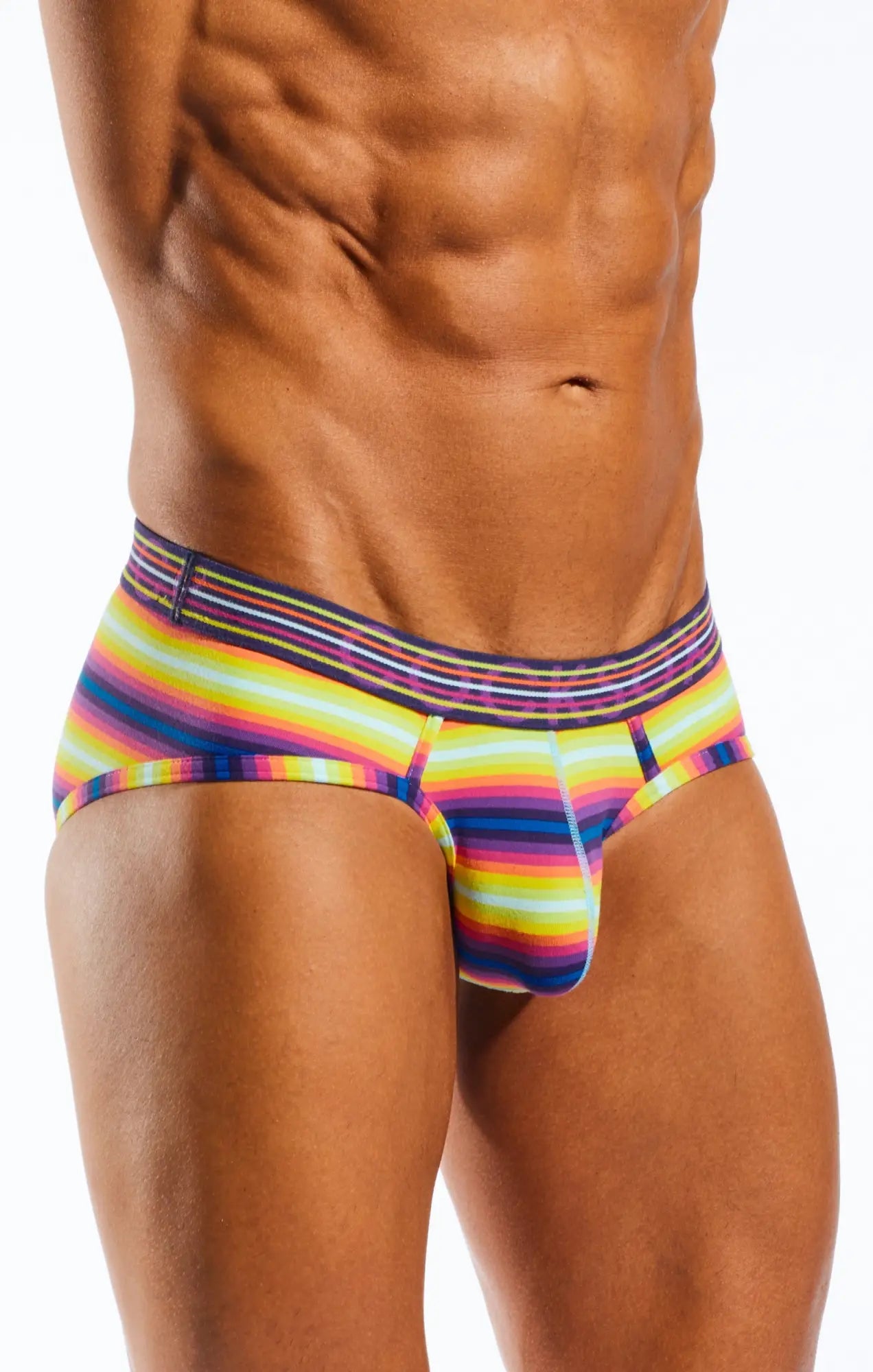 Cx76n sports brief vibrant rainbow-striped men’s briefs with snug form-fitting design for active wear