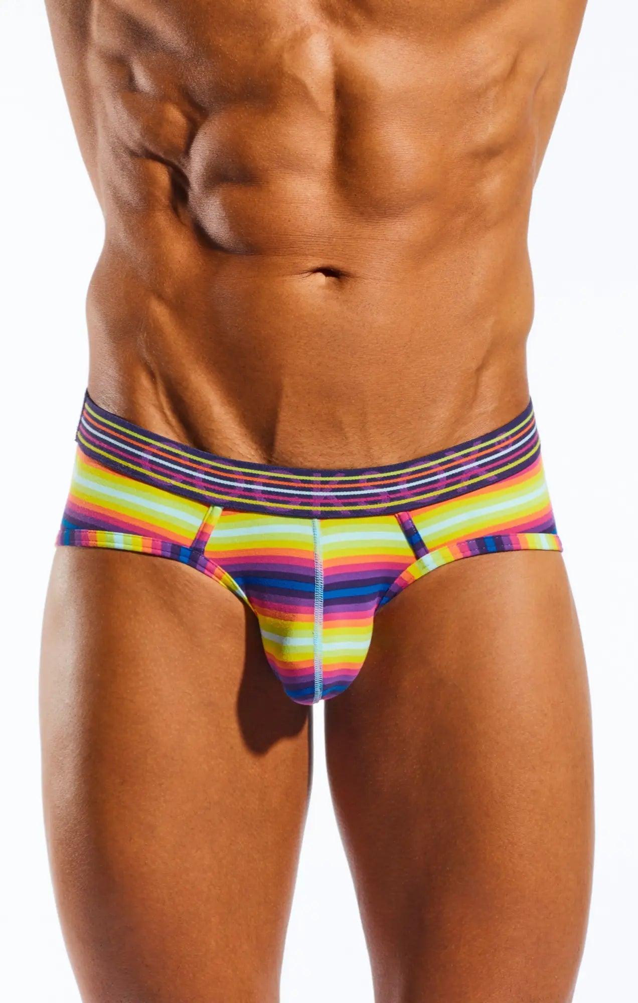 Cx76n sports brief vibrant rainbow-striped men’s briefs with snug elastic waistband ideal for active wear