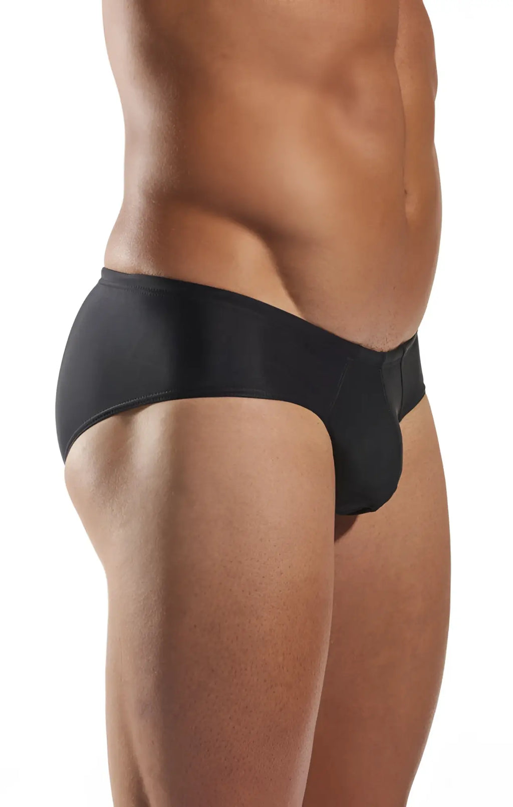 Black cx79 boy leg swim briefs with smooth seamless design and form-fitting fabric for comfortable wear